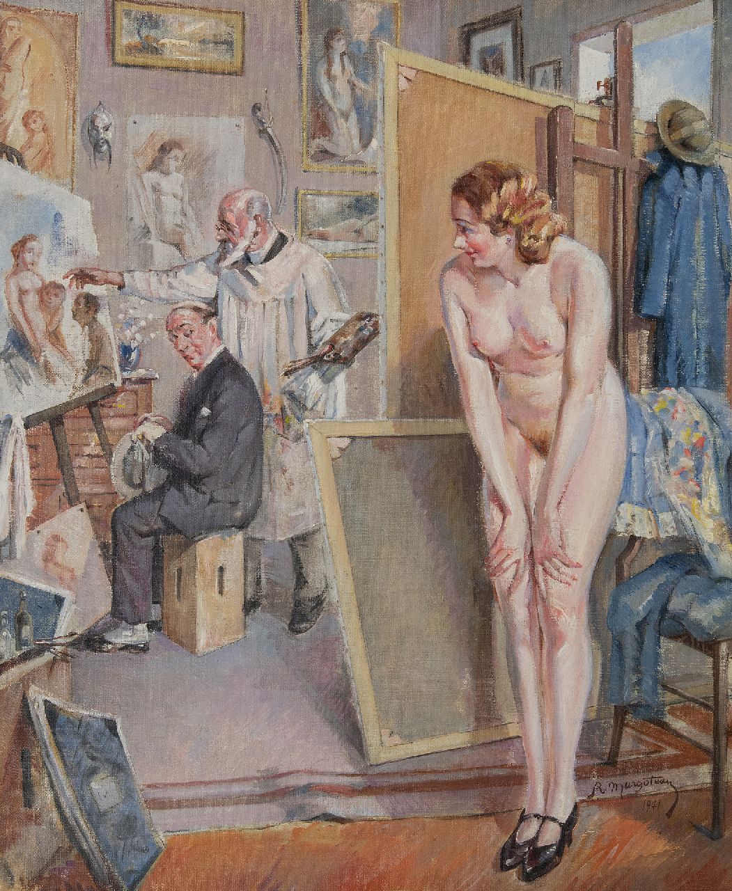 René Pierre Margoteau | Het favoriete model, olieverf op doek, 60,2 x 50,1 cm, gesigneerd r.o. en gedateerd 1941 René Pierre Margoteau | Het favoriete model, olieverf op doek, 60,2 x 50,1 cm, gesigneerd r.o. en gedateerd 1941