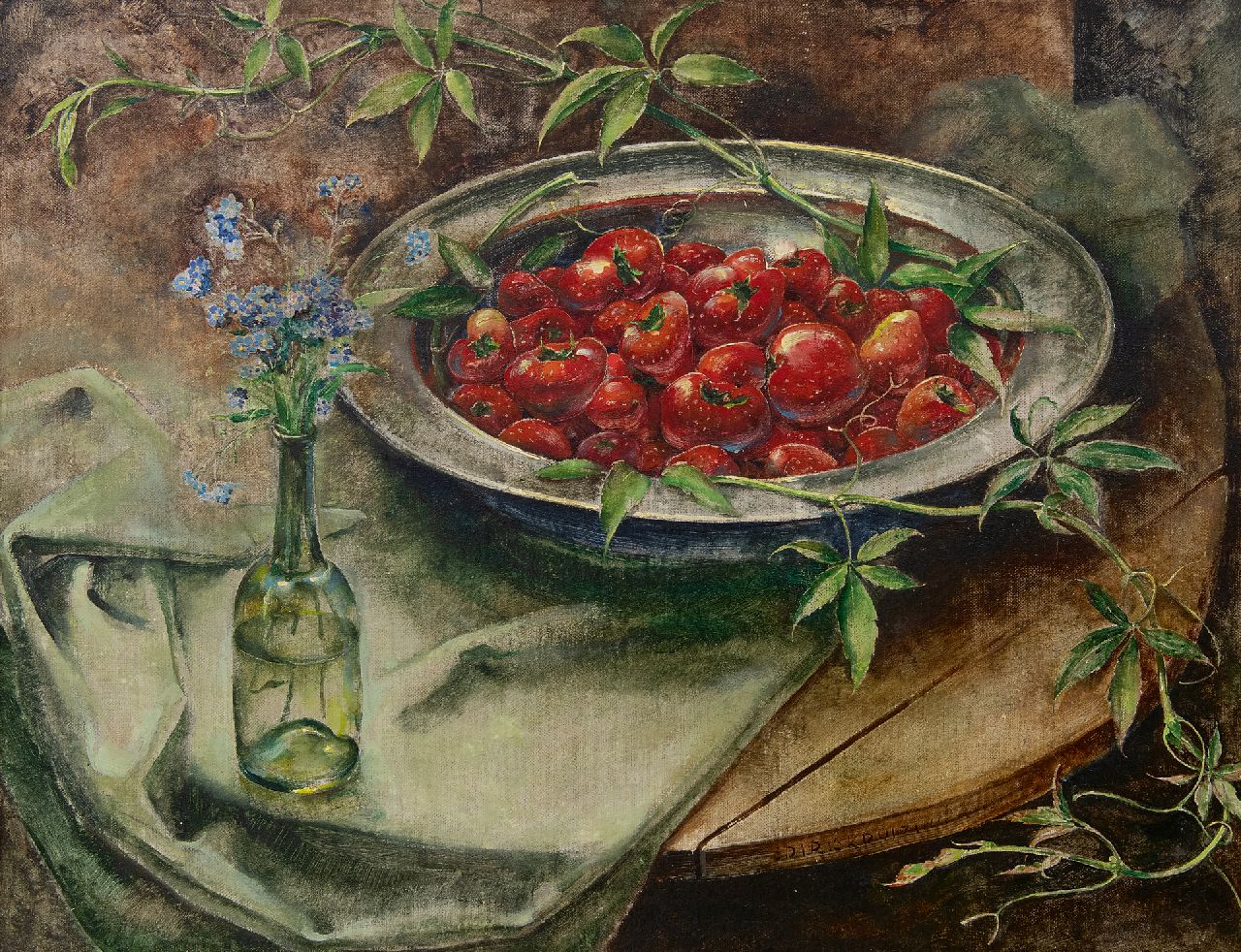 Kruizinga D. | Dirk Kruizinga | Schilderijen te koop aangeboden | Stilleven met aardbeien op tinnen schaal, olieverf op doek 35,2 x 45,3 cm, gesigneerd rechtsonder Kruizinga D. | Dirk Kruizinga | Schilderijen te koop aangeboden | Stilleven met aardbeien op tinnen schaal, olieverf op doek 35,2 x 45,3 cm, gesigneerd rechtsonder