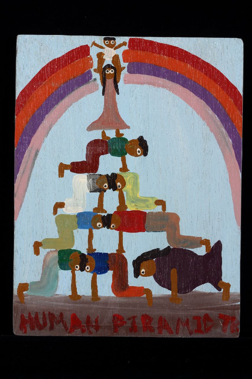 Brown T.  | Timothy 'Tim' Brown, Human piramid, acryl op paneel 43,2 x 32,7 cm, gesigneerd rechtsonder met initialen