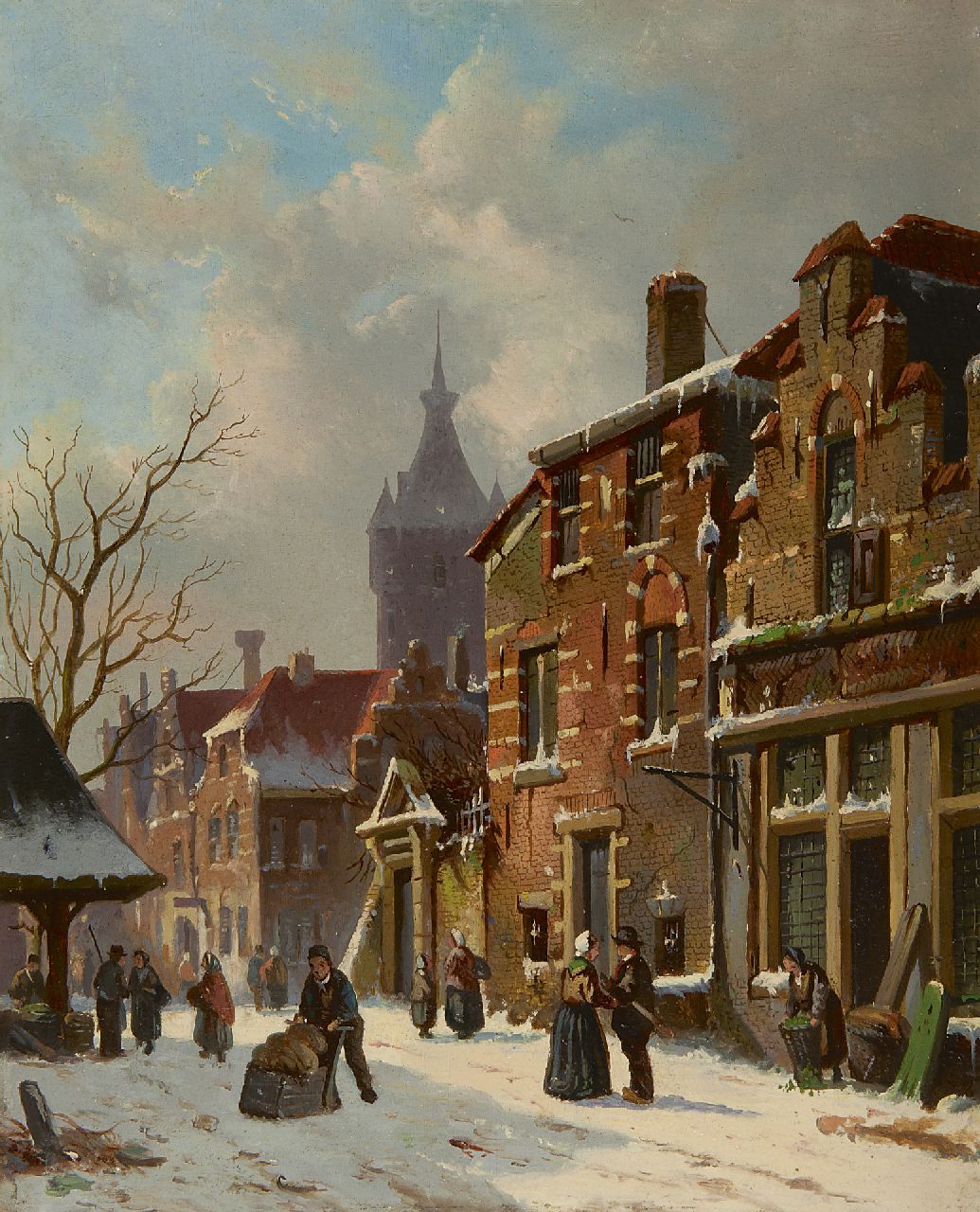 Elias Pieter van Bommel | Winters stadsgezicht met de Oude Kerk van Delft (naar A. Eversen), olieverf op paneel, 33,2 x 27,4 cm Elias Pieter van Bommel | Winters stadsgezicht met de Oude Kerk van Delft (naar A. Eversen), olieverf op paneel, 33,2 x 27,4 cm