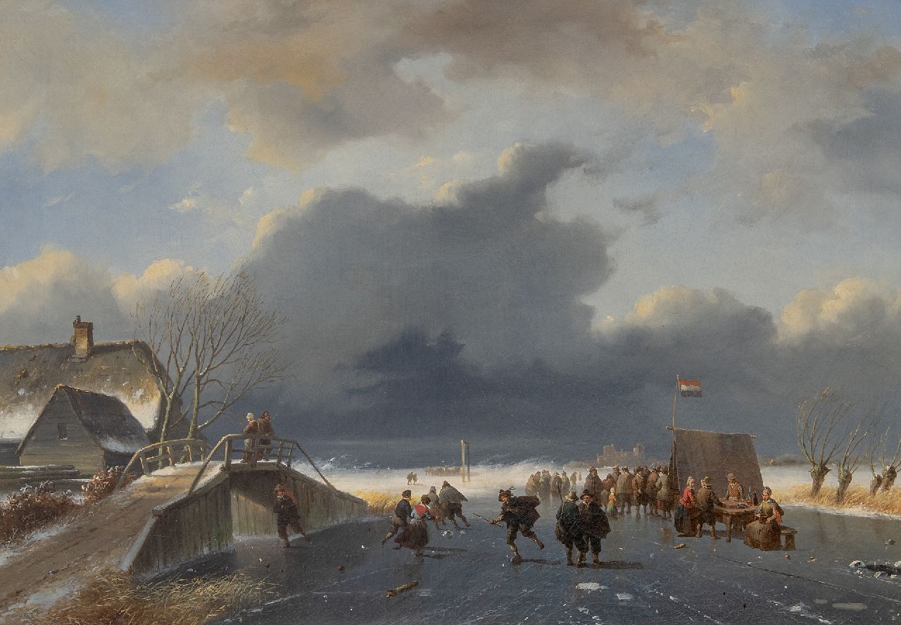 Roosenboom/Verboeckhoven Nicolaas Johannes/Eugène | N.J./E. Roosenboom/Verboeckhoven | Schilderijen te koop aangeboden | IJspret bij opkomende sneeuwstorm (de figuren zijn van Eugène Verboeckhoven), olieverf op doek 48,1 x 68,0 cm Roosenboom/Verboeckhoven Nicolaas Johannes/Eugène | N.J./E. Roosenboom/Verboeckhoven | Schilderijen te koop aangeboden | IJspret bij opkomende sneeuwstorm (de figuren zijn van Eugène Verboeckhoven), olieverf op doek 48,1 x 68,0 cm