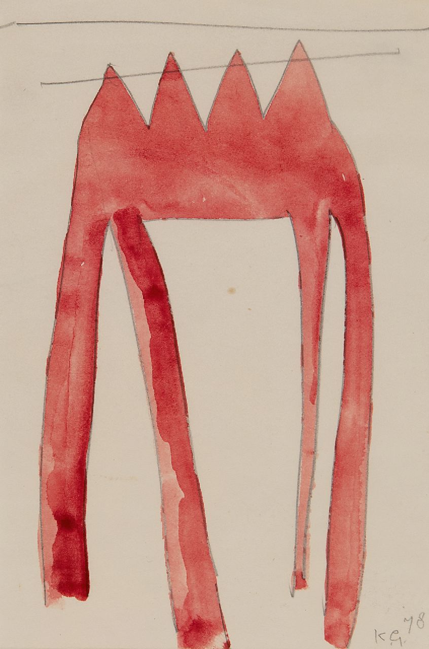 Gubbels K.  | Klaas Gubbels | Aquarellen en tekeningen te koop aangeboden | Koningstafel, potlood en aquarel op papier 14,2 x 9,9 cm, gesigneerd rechtsonder met initialen en gedateerd 78