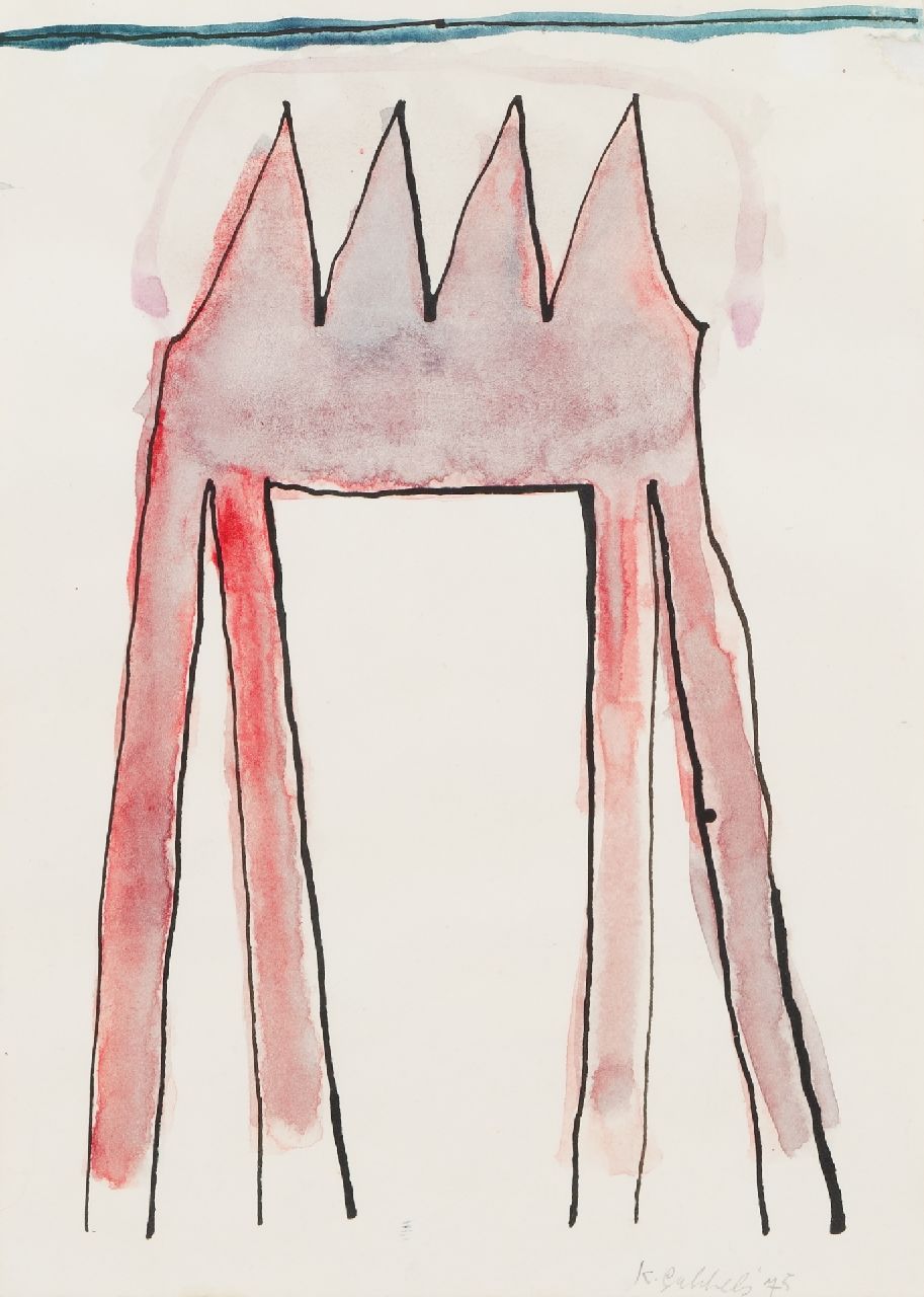 Gubbels K.  | Klaas Gubbels | Aquarellen en tekeningen te koop aangeboden | Koningstafeltje, inkt en aquarel op papier 14,8 x 10,5 cm, gesigneerd rechtsonder en gedateerd '75