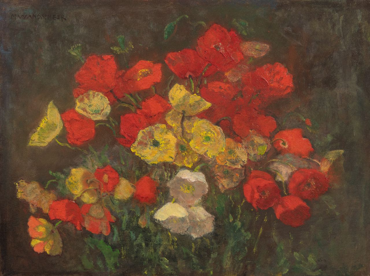 Wandscheer M.W.  | Maria Wilhelmina 'Marie' Wandscheer | Schilderijen te koop aangeboden | Papavers, olieverf op paneel 30,6 x 40,2 cm, gesigneerd linksboven en zonder lijst
