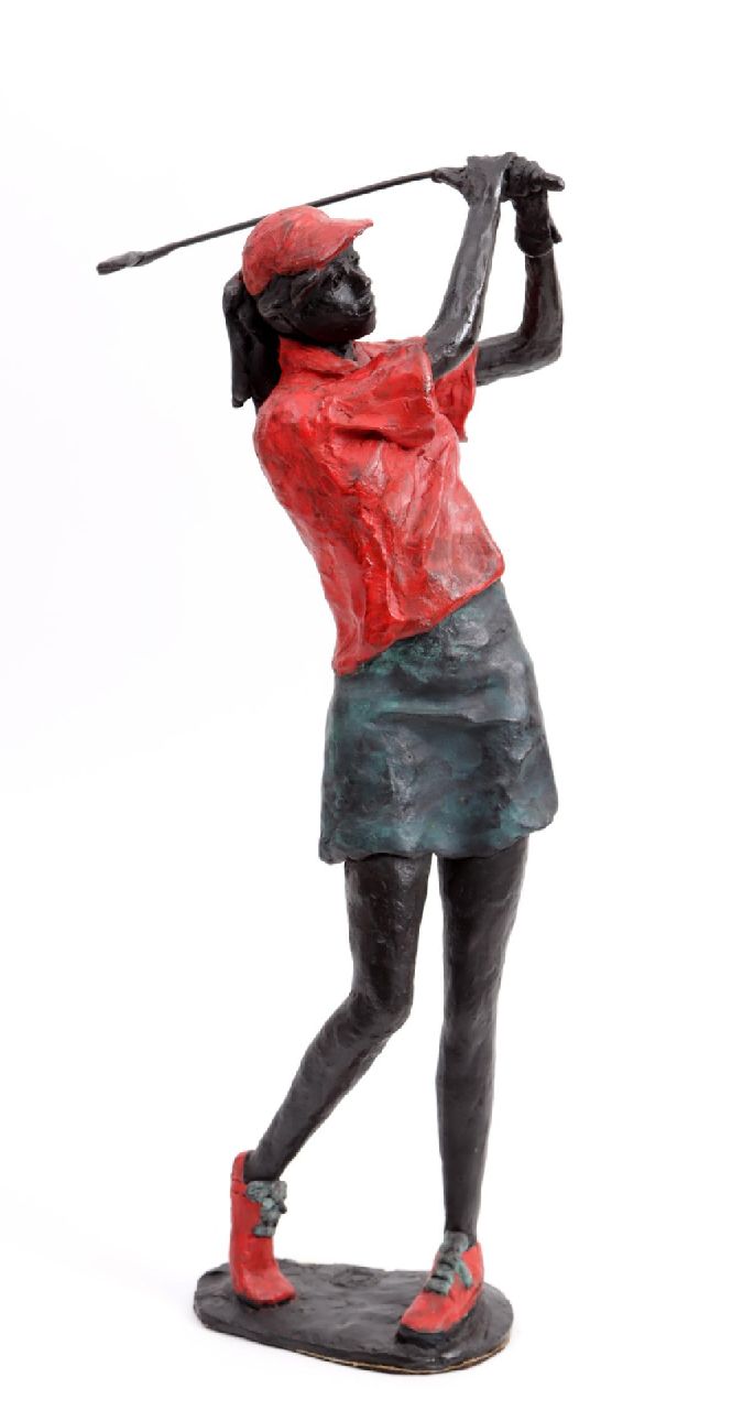 Marianne Houtkamp | Golf speelster, brons, 44,6 x 19,4 cm, gesigneerd op basis met monogram en genummerd 2/8 Marianne Houtkamp | Golf speelster, brons, 44,6 x 19,4 cm, gesigneerd op basis met monogram en genummerd 2/8