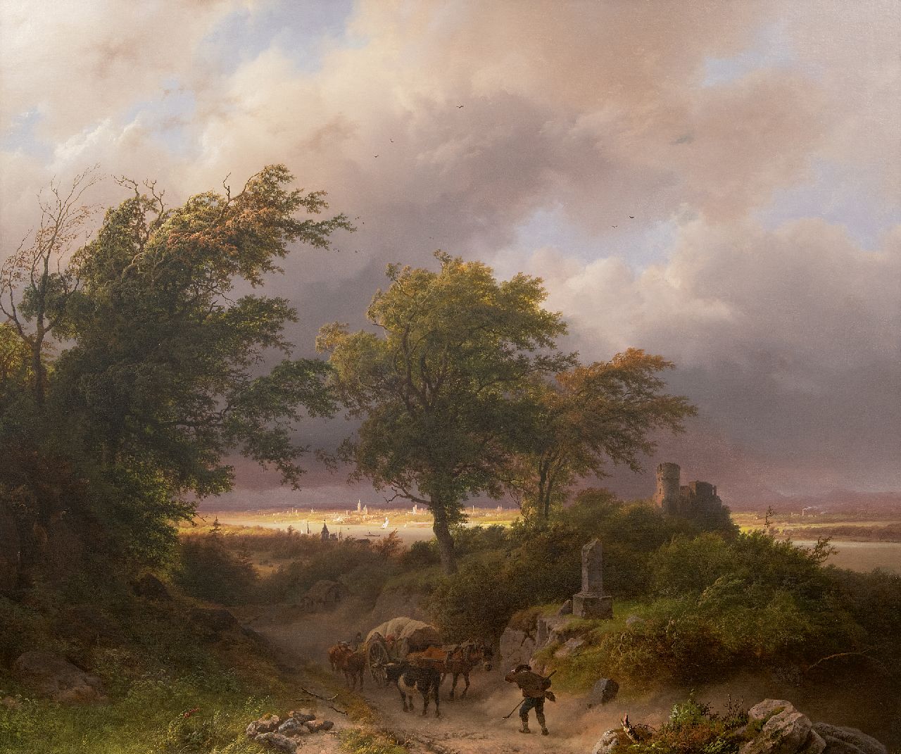 Koekkoek B.C. | Barend Cornelis Koekkoek, Landschap bij de Rijn met naderende storm, olieverf op doek 70,5 x 84,5 cm, gesigneerd rechtsonder en gedateerd 1847 Koekkoek B.C. | Barend Cornelis Koekkoek, Landschap bij de Rijn met naderende storm, olieverf op doek 70,5 x 84,5 cm, gesigneerd rechtsonder en gedateerd 1847