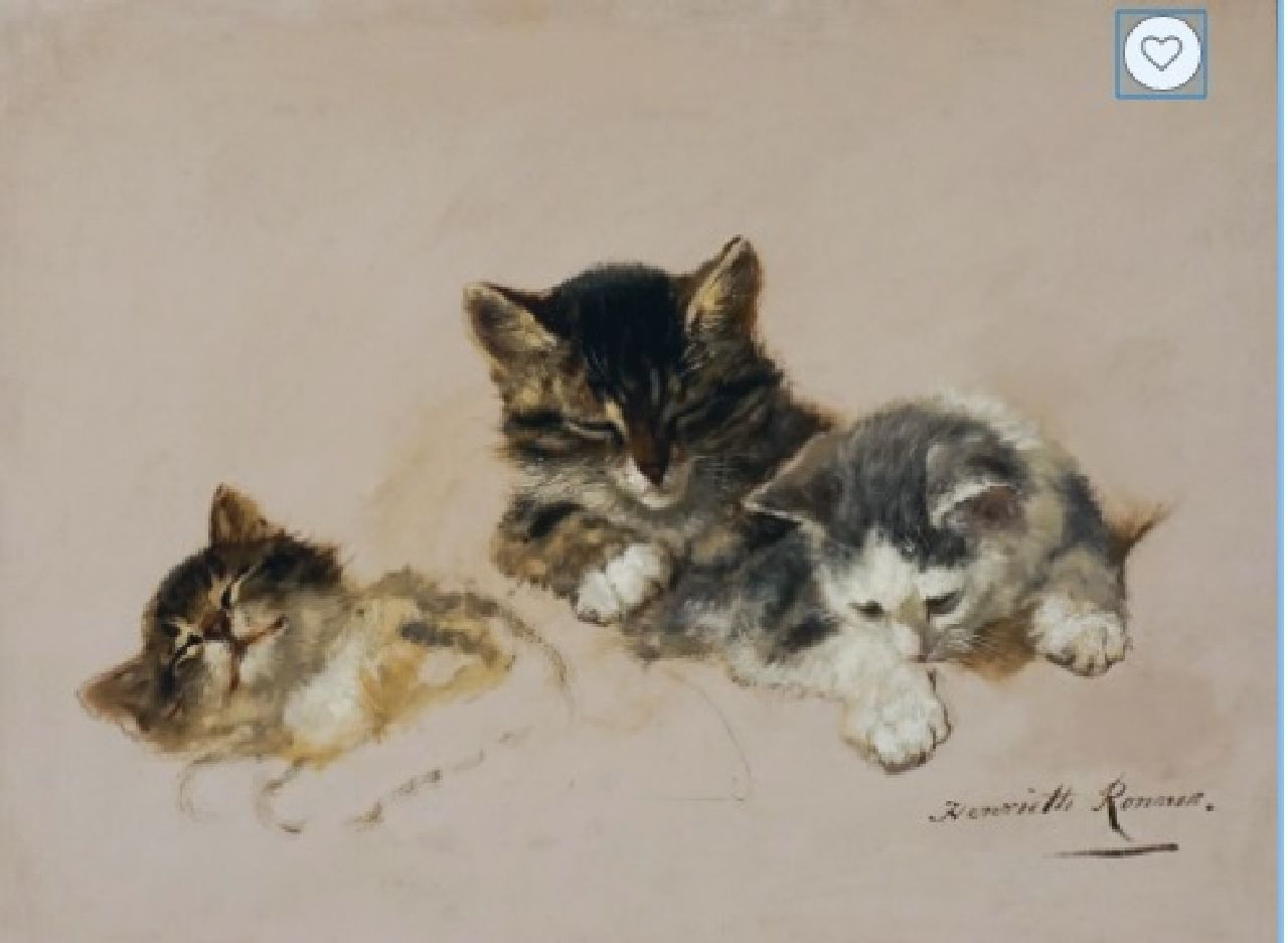 Ronner-Knip H. | Henriette Ronner-Knip | Schilderijen te koop aangeboden | Drie slaperige kittens, olieverf op paneel 26,8 x 36,0 cm, gesigneerd rechtsonder Ronner-Knip H. | Henriette Ronner-Knip | Schilderijen te koop aangeboden | Drie slaperige kittens, olieverf op paneel 26,8 x 36,0 cm, gesigneerd rechtsonder