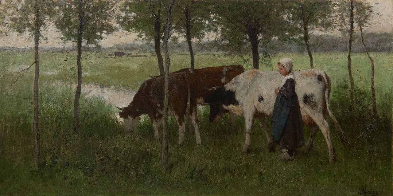 Mauve A.  | Anthonij 'Anton' Mauve | Schilderijen te koop aangeboden | De jonge koeienhoedster, olieverf op doek 35,4 x 69,8 cm, gesigneerd rechtsonder en te dateren ca. 1876