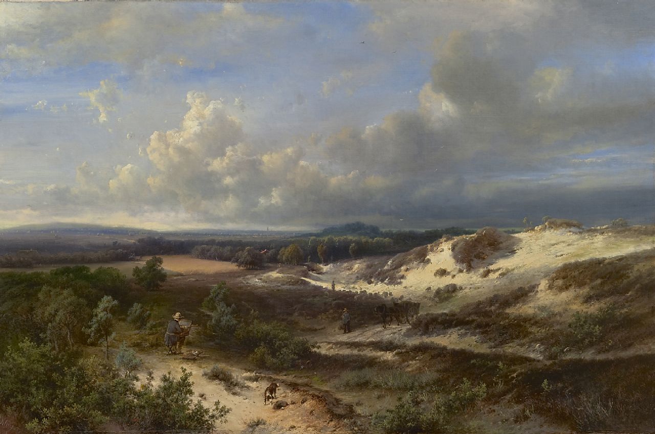 Springer C. en Kluyver P.L.F.   | Cornelis / 'Pieter' Lodewijk Francisco Springer C. en Kluyver P.L.F. | Schilderijen te koop aangeboden | Schilder aan het werk in de duinen bij de zee, olieverf op doek 56,5 x 84,5 cm, gesigneerd linksonder 'Kluyver' en rechtsonder 'C. Springer'