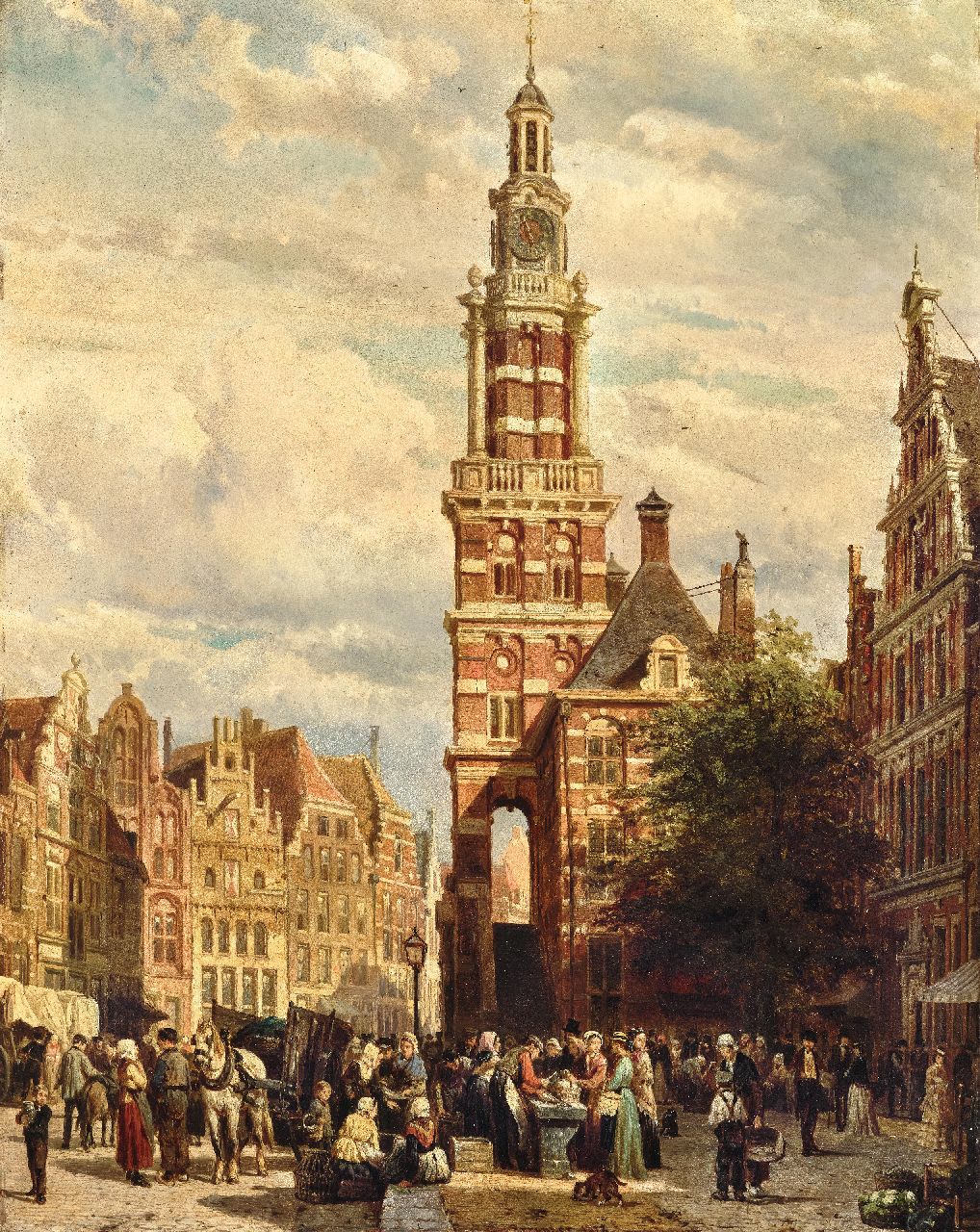 Springer C. | Cornelis Springer | Schilderijen te koop aangeboden | Drukbevolkt marktgezicht voor de Wijnhuistoren in Zutphen, olieverf op paneel 60,0 x 47,5 cm, gesigneerd middenonder en gedateerd 1872 Springer C. | Cornelis Springer | Schilderijen te koop aangeboden | Drukbevolkt marktgezicht voor de Wijnhuistoren in Zutphen, olieverf op paneel 60,0 x 47,5 cm, gesigneerd middenonder en gedateerd 1872