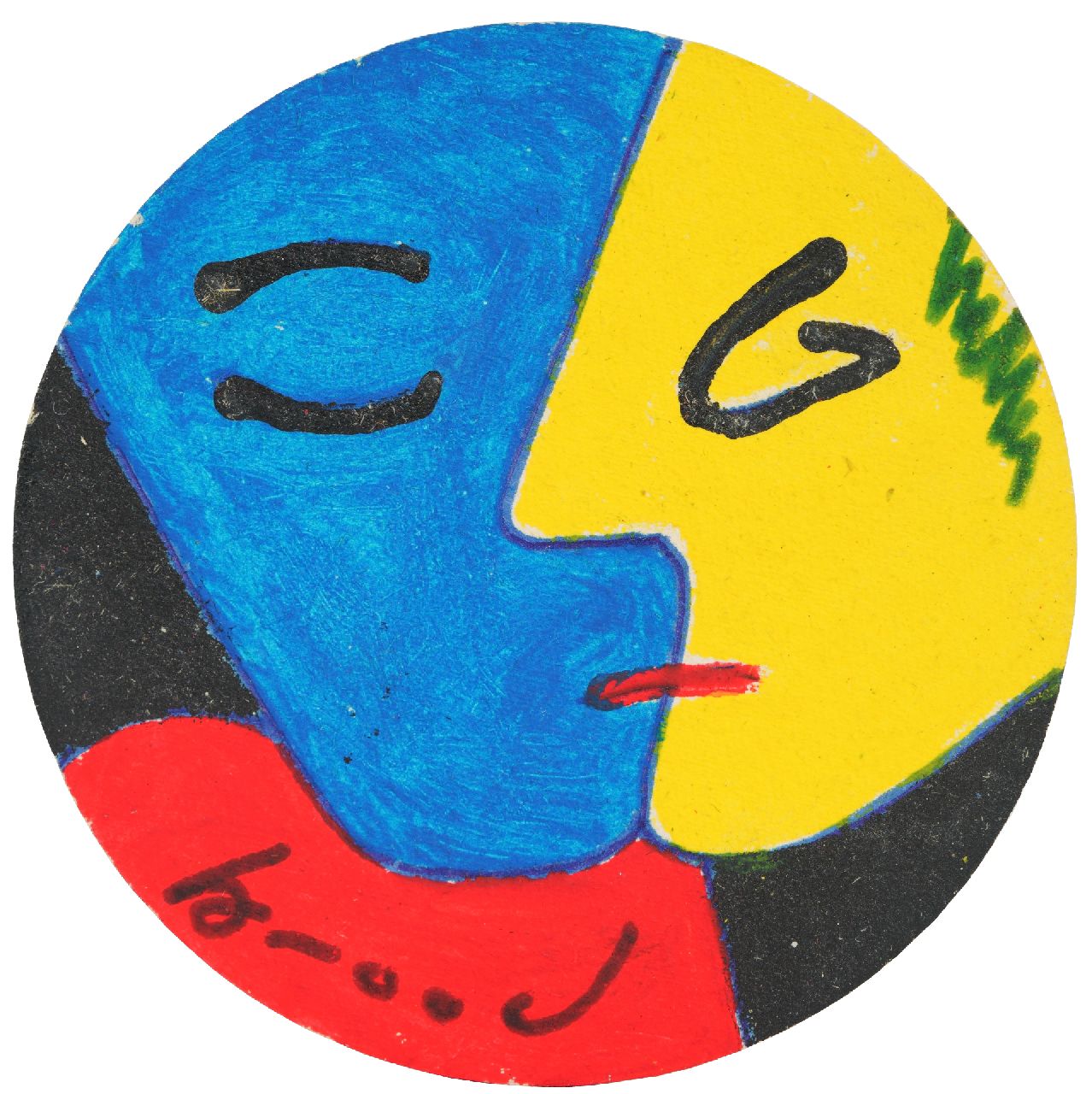 Brood H. | Herman Brood | te koop aangeboden | Twee figuren (bierviltje), gesigneerd linksonder Brood H. | Herman Brood | te koop aangeboden | Twee figuren (bierviltje), gesigneerd linksonder