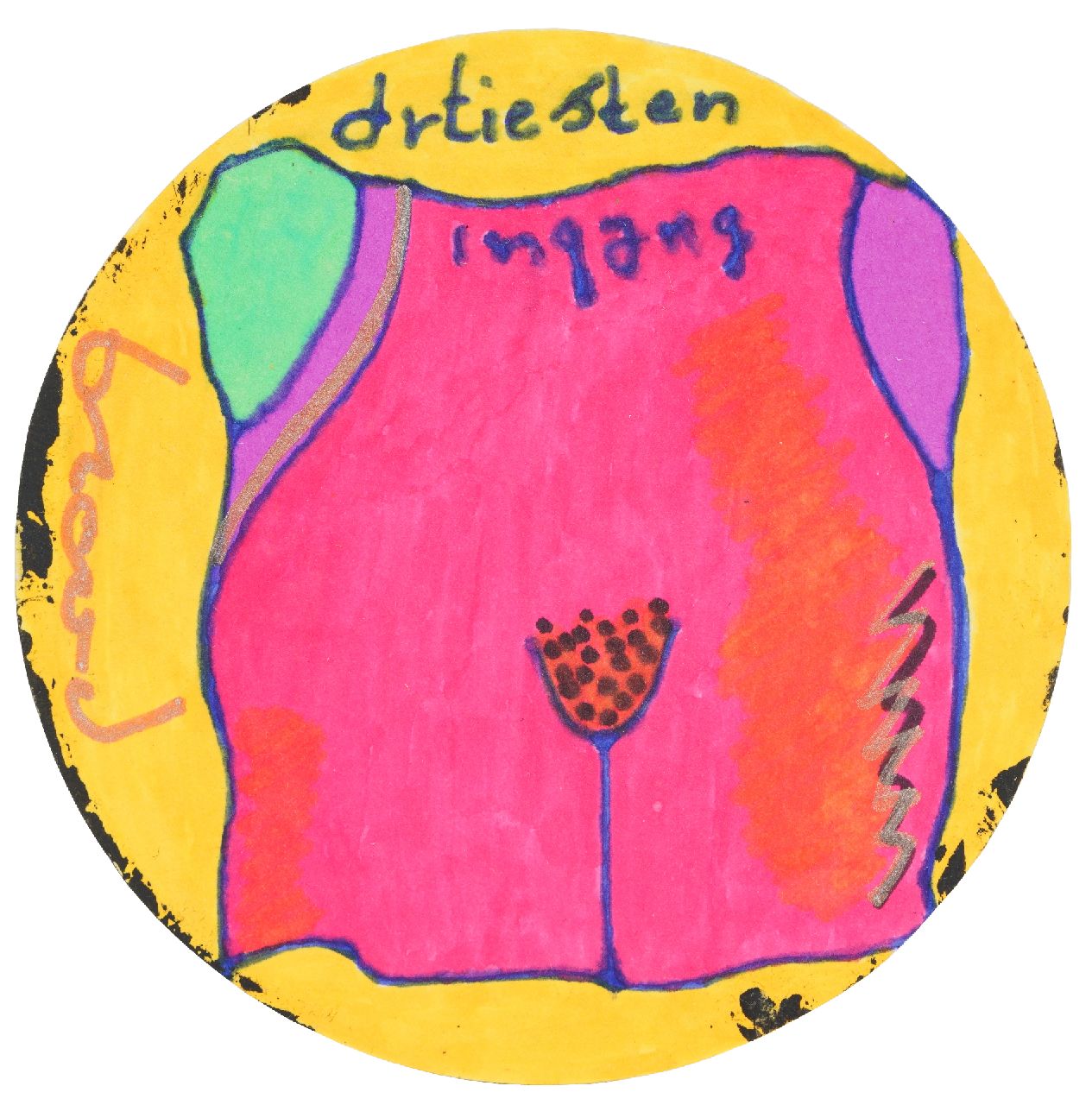 Brood H. | Herman Brood | te koop aangeboden | 'Artiesteningang' (bierviltje), gesigneerd links van het midden Brood H. | Herman Brood | te koop aangeboden | 'Artiesteningang' (bierviltje), gesigneerd links van het midden