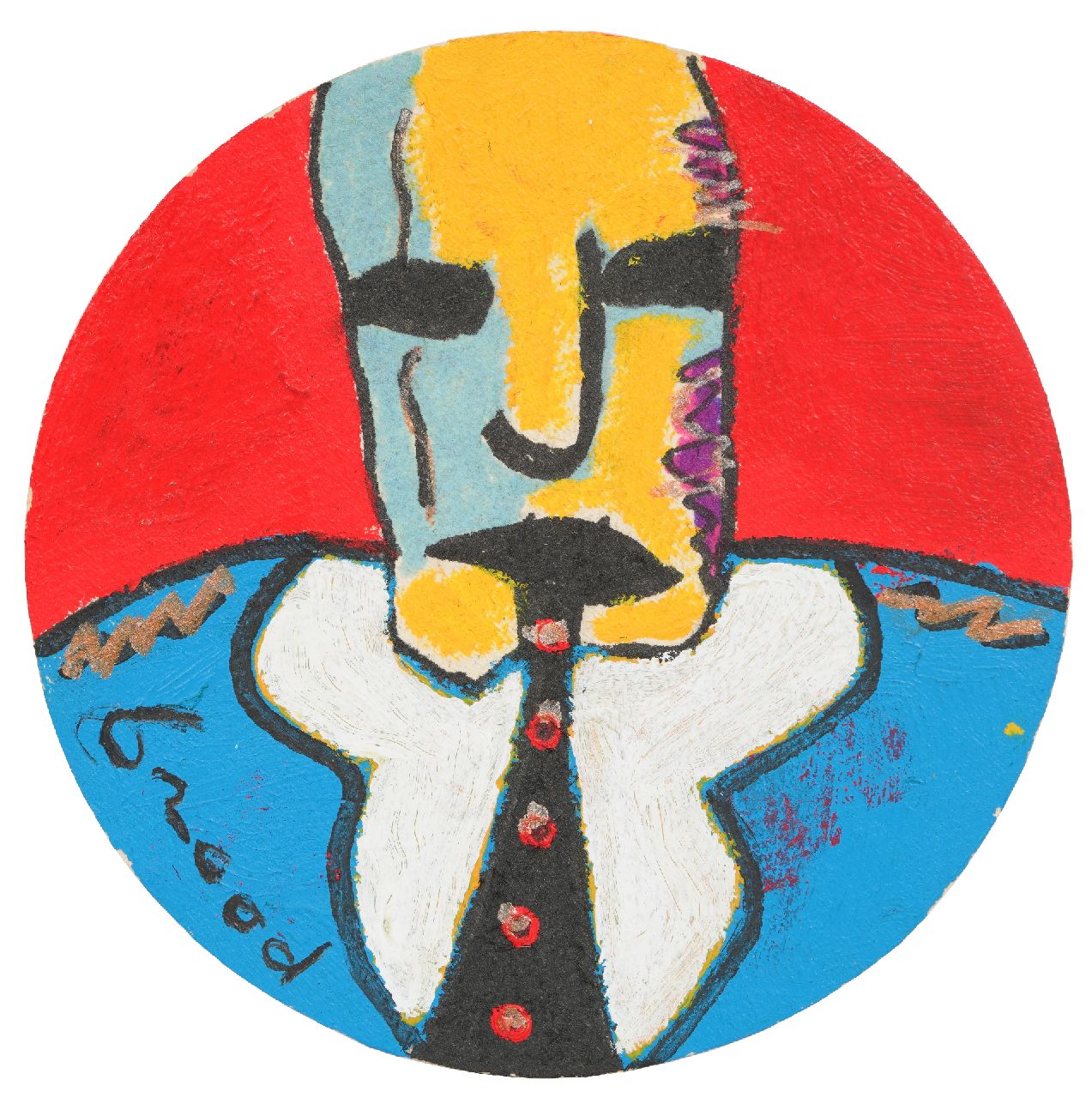 Brood H. | Herman Brood | te koop aangeboden | Mannenkop (bierviltje), gesigneerd linksonder Brood H. | Herman Brood | te koop aangeboden | Mannenkop (bierviltje), gesigneerd linksonder