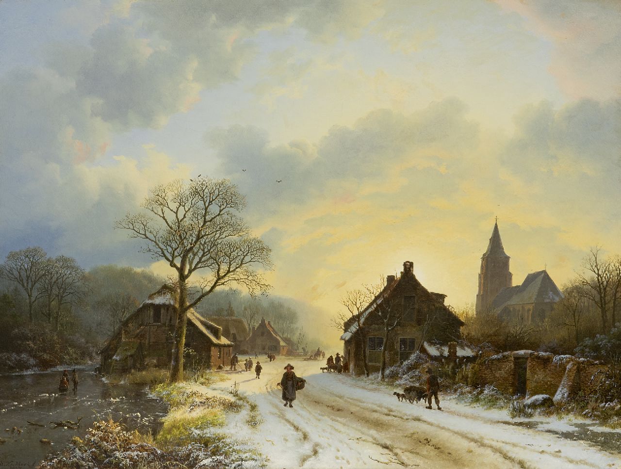 Koekkoek B.C. | Barend Cornelis Koekkoek | Schilderijen te koop aangeboden | Nederrijns winterlandschap met kerkje, geïnspireerd op de dorpskerk te Aerdt, olieverf op doek 39,7 x 52,4 cm, gesigneerd linksonder en gedateerd 1837 Koekkoek B.C. | Barend Cornelis Koekkoek | Schilderijen te koop aangeboden | Nederrijns winterlandschap met kerkje, geïnspireerd op de dorpskerk te Aerdt, olieverf op doek 39,7 x 52,4 cm, gesigneerd linksonder en gedateerd 1837