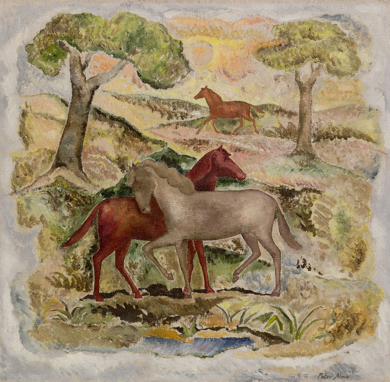 Alma P.  | Petrus 'Peter' Alma | Schilderijen te koop aangeboden | De Paarden, olieverf op doek 48,7 x 50,3 cm, gesigneerd rechtsonder