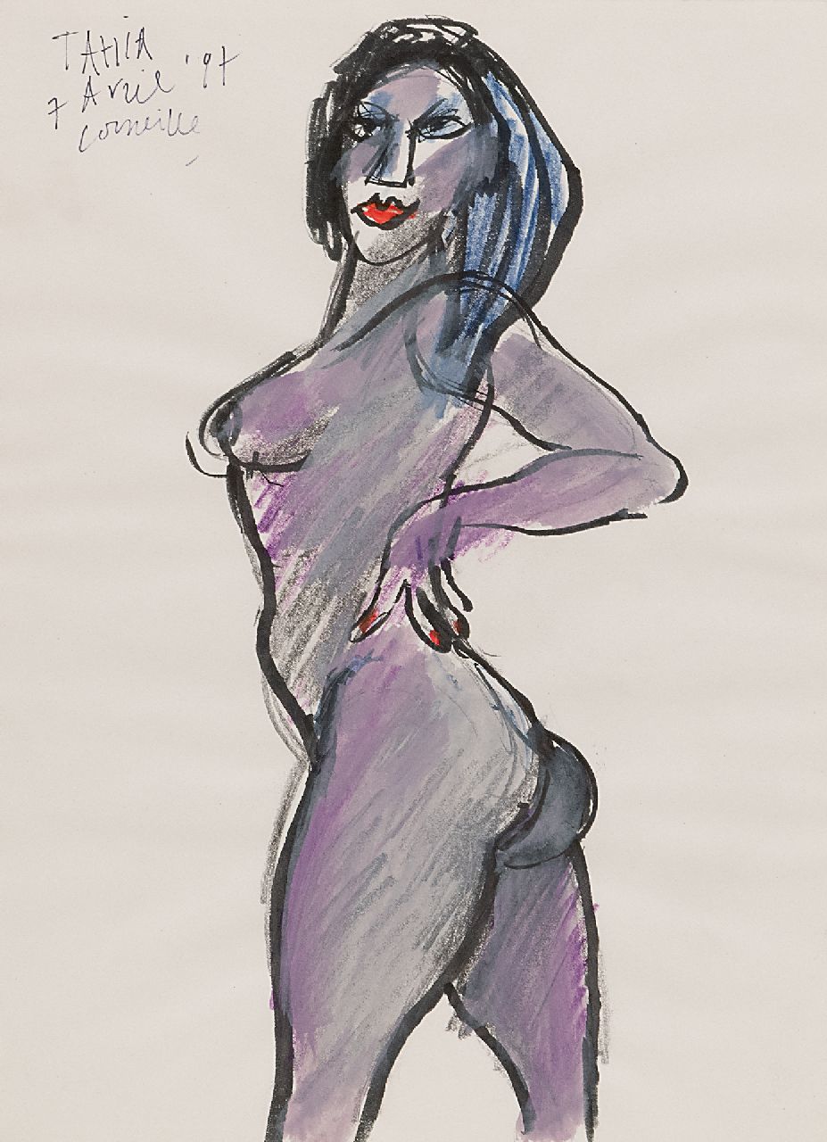 Corneille ('Corneille' Guillaume Beverloo)   | Corneille ('Corneille' Guillaume Beverloo) |  te koop aangeboden | Tahia, potlood, inkt, krijt en aquarel op papier 30,5 x 22,7 cm, gesigneerd linksboven en gedateerd 7 'Avril' '97