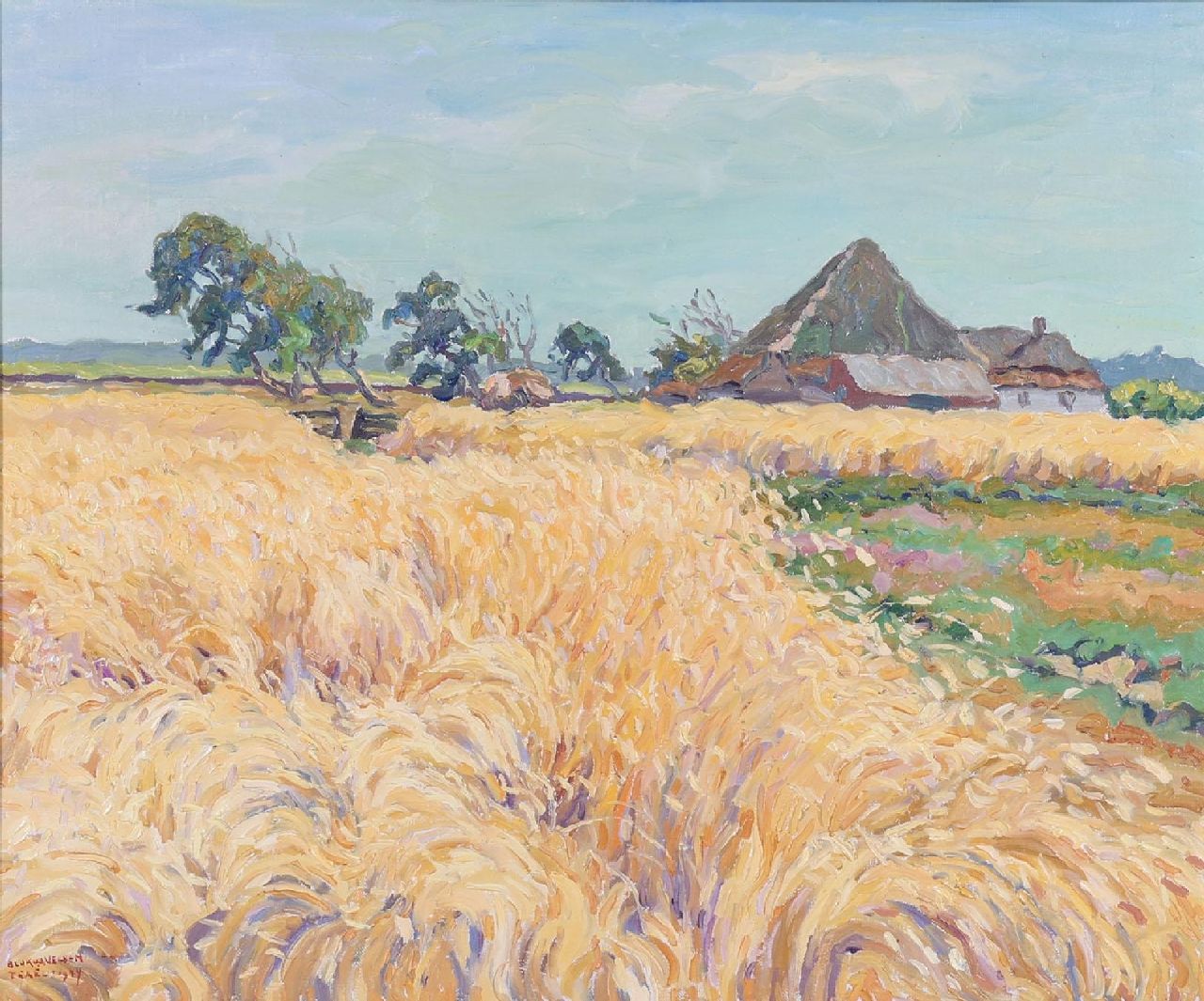 Ad Blok van der Velden | Boerderij in Texels landschap, olieverf op doek, 60,0 x 50,0 cm