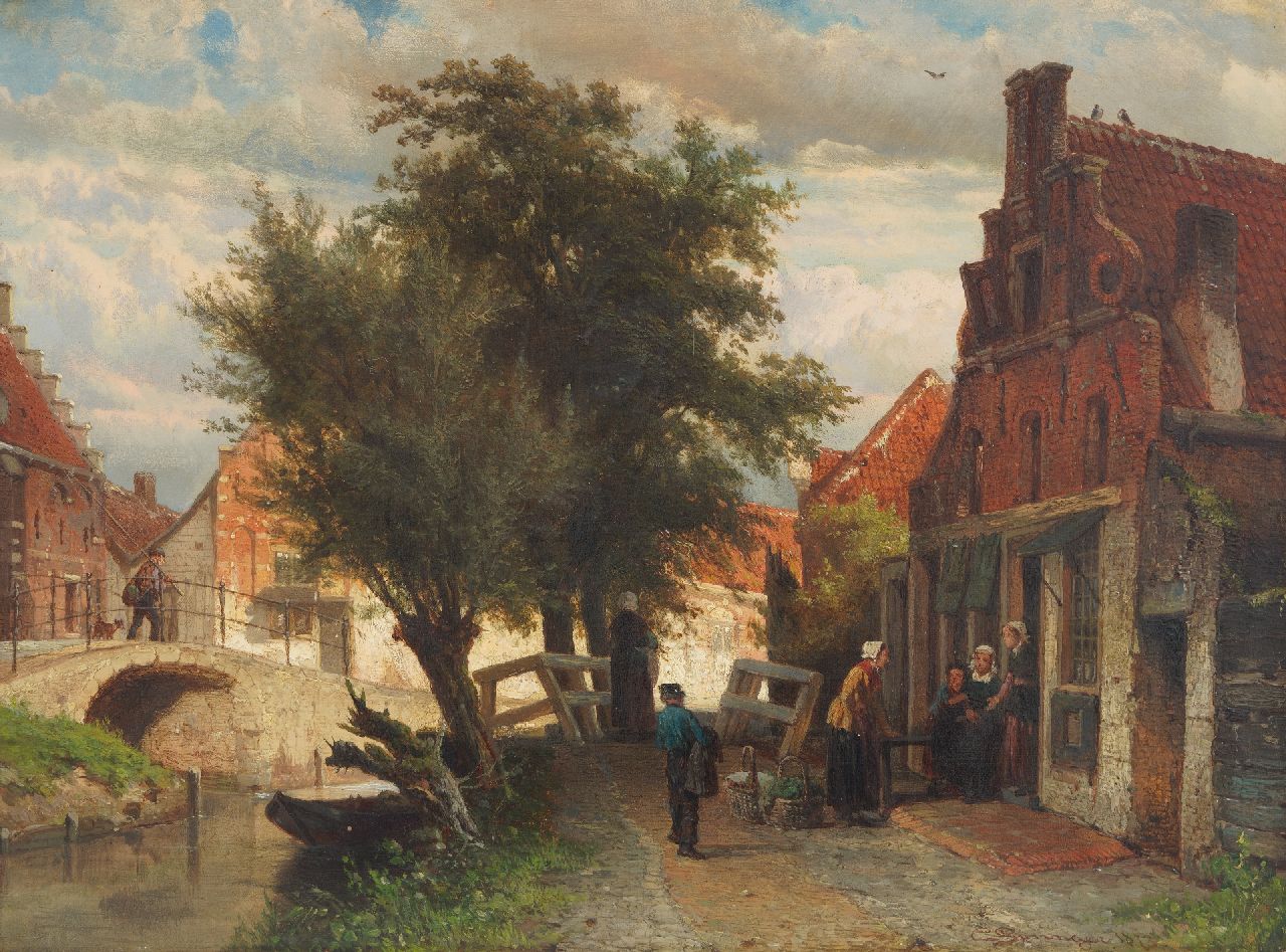 Springer C.  | Cornelis Springer | Schilderijen te koop aangeboden | 'Achter de Laanen' (achter de Drie Banen) Enkhuizen, olieverf op paneel 31,0 x 40,8 cm, gesigneerd rechtsonder en gedateerd 1873