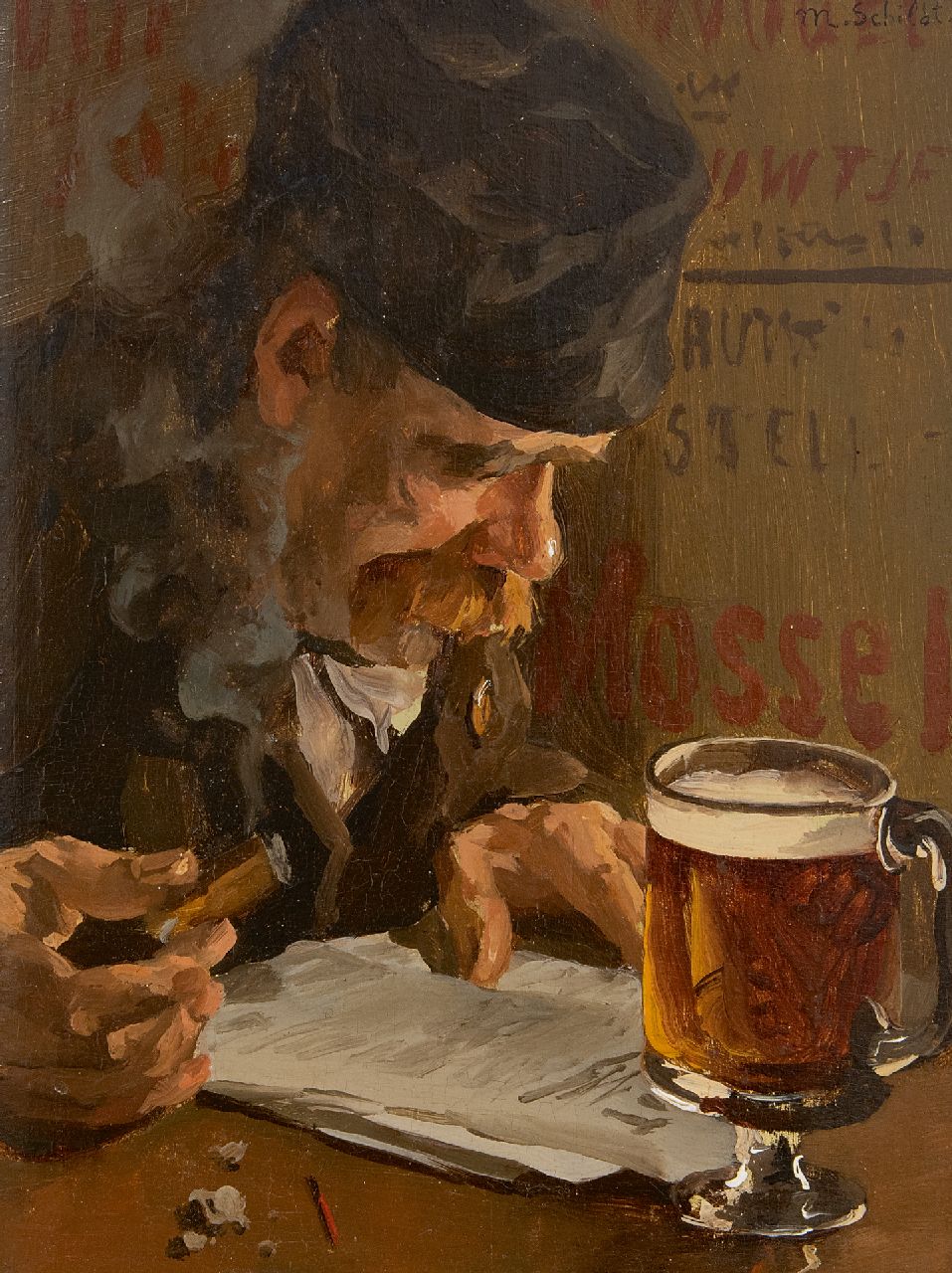 Martin Schildt | Tevredenheid, olieverf op paneel, 27,0 x 20,4 cm, gesigneerd r.b. en verso op etiket