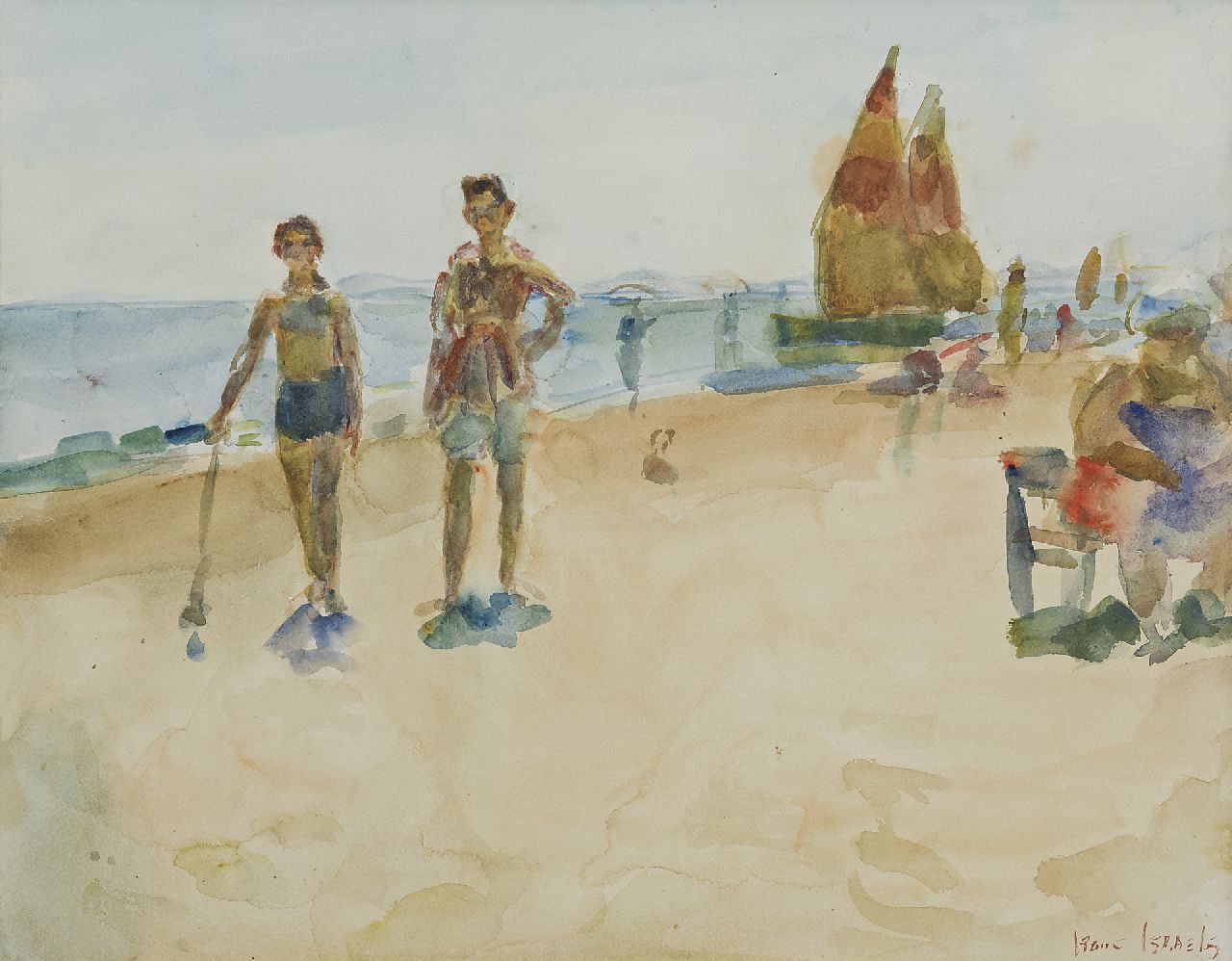 Israels I.L.  | 'Isaac' Lazarus Israels | Aquarellen en tekeningen te koop aangeboden | Strandgezicht, Italië, aquarel op papier 38,5 x 48,9 cm, gesigneerd rechtsonder