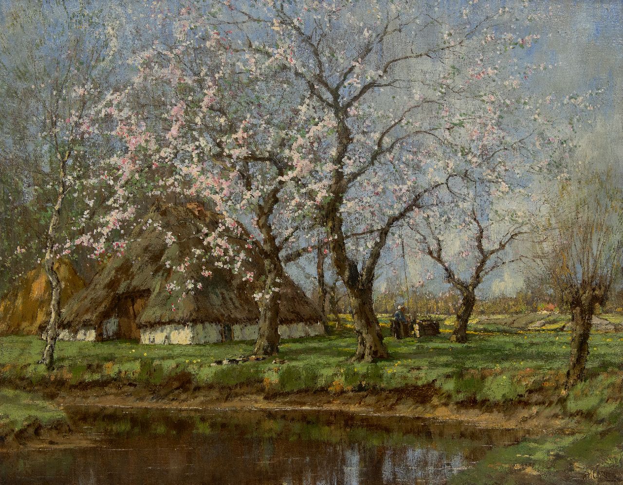 Gorter A.M. | 'Arnold' Marc Gorter, Voorjaar bij de boerderij met boerin bij waterpomp, olieverf op doek 62,6 x 79,4 cm, gesigneerd rechtsonder Gorter A.M. | 'Arnold' Marc Gorter, Voorjaar bij de boerderij met boerin bij waterpomp, olieverf op doek 62,6 x 79,4 cm, gesigneerd rechtsonder
