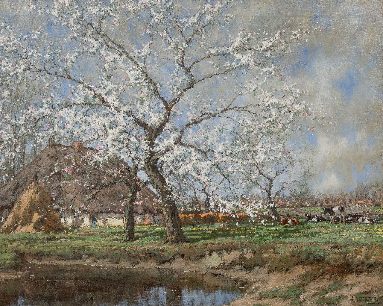Gorter A.M.  | 'Arnold' Marc Gorter, Appelbloesem bij boerderij, olieverf op doek 75,6 x 96,3 cm, gesigneerd rechtsonder