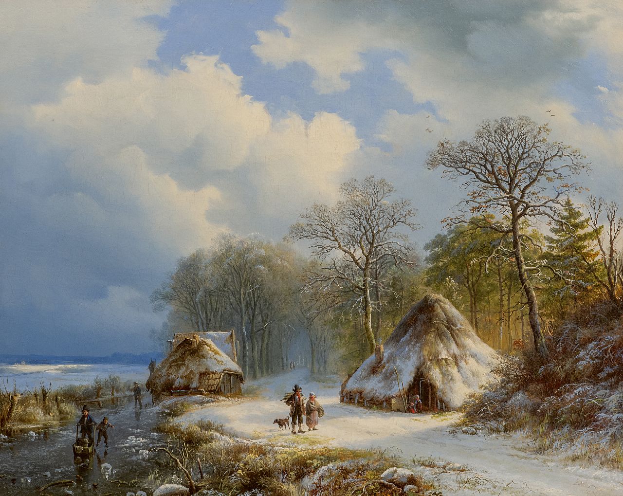 Bodeman W. | Willem Bodeman | Schilderijen te koop aangeboden | Winterlandschap met schaatsers en houtsprokkelaars, olieverf op doek 43,0 x 54,0 cm, gesigneerd middenonder en rechtsonder (vaag) en gedateerd '38 en 1838 Bodeman W. | Willem Bodeman | Schilderijen te koop aangeboden | Winterlandschap met schaatsers en houtsprokkelaars, olieverf op doek 43,0 x 54,0 cm, gesigneerd middenonder en rechtsonder (vaag) en gedateerd '38 en 1838