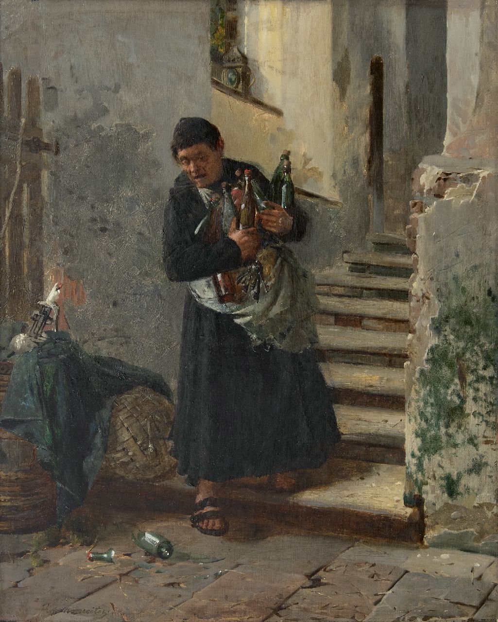 Kotschenreiter J.H.G.G. | Johann 'Hugo' Georg Gottlieb Kotschenreiter | Schilderijen te koop aangeboden | Het aanvullen van de wijnvoorraad, olieverf op doek 54,0 x 43,5 cm, gesigneerd linksonder en gedateerd '74 Kotschenreiter J.H.G.G. | Johann 'Hugo' Georg Gottlieb Kotschenreiter | Schilderijen te koop aangeboden | Het aanvullen van de wijnvoorraad, olieverf op doek 54,0 x 43,5 cm, gesigneerd linksonder en gedateerd '74