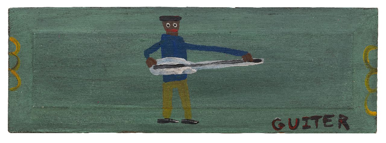 Brown T. | Timothy 'Tim' Brown | Schilderijen te koop aangeboden | Guiter (Gitaar), olieverf op hout 18,9 x 55,4 cm, gesigneerd verso met monogram en ca 1970 Brown T. | Timothy 'Tim' Brown | Schilderijen te koop aangeboden | Guiter (Gitaar), olieverf op hout 18,9 x 55,4 cm, gesigneerd verso met monogram en ca 1970