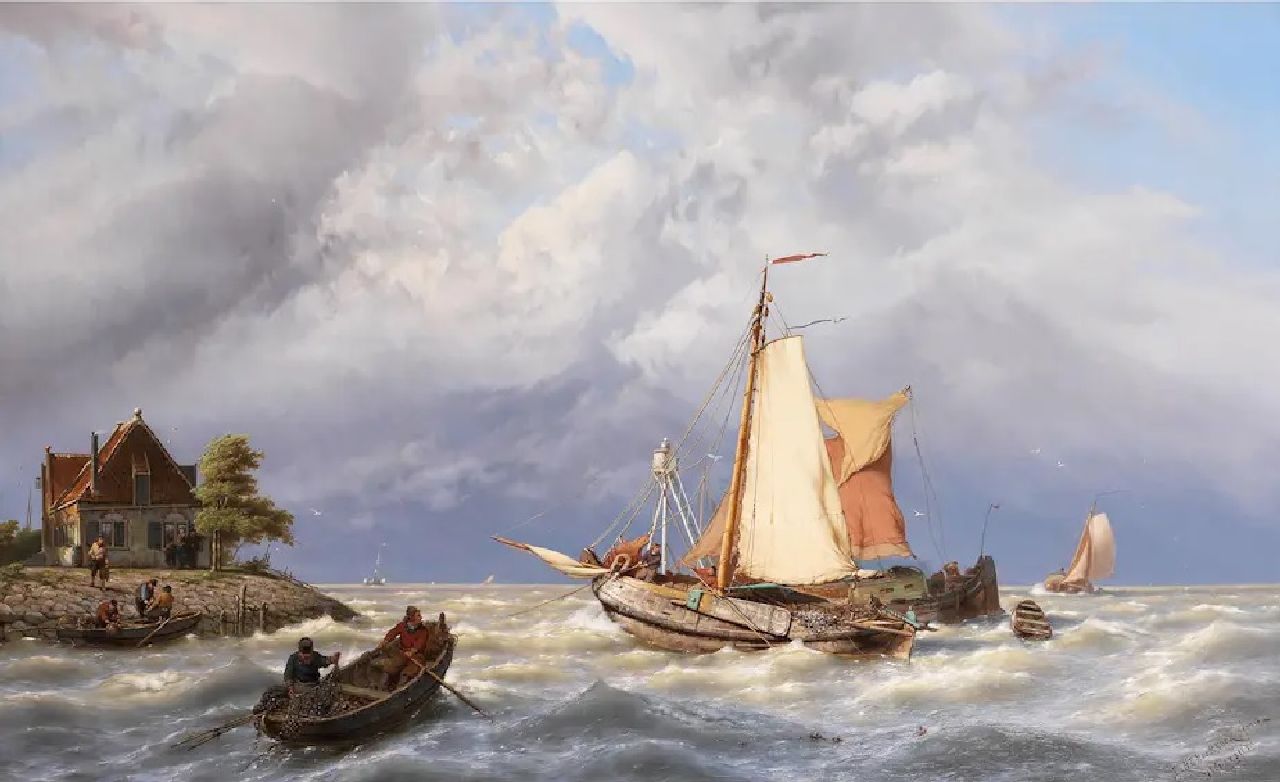 Koekkoek J.H.B.  | Johannes Hermanus Barend 'Jan H.B.' Koekkoek | Schilderijen te koop aangeboden | Zeilschip op woelige zee, olieverf op doek 83,0 x 130,0 cm, gesigneerd rechtsonder