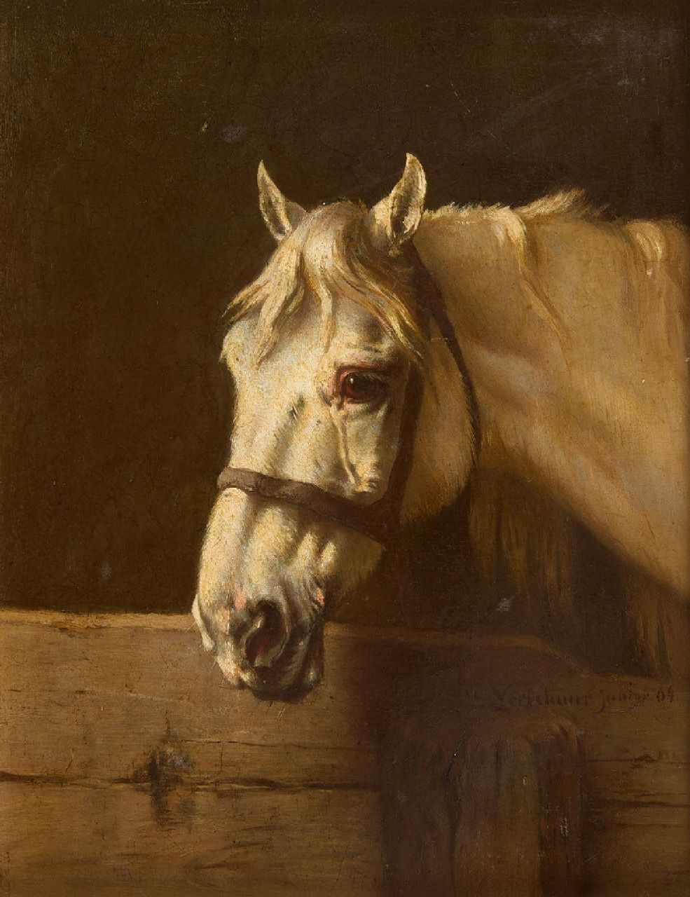 Verschuur jr. W.  | Wouter Verschuur jr. | Schilderijen te koop aangeboden | Portret van een schimmel, olieverf op paneel 26,2 x 19,8 cm, gesigneerd rechtsonder en gedateerd '64