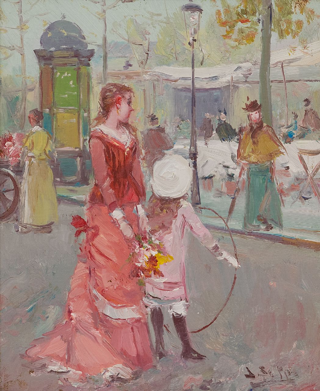 Juan Soler | Moeder en kind op een Parijse boulevard, olieverf op doek op paneel, 27,0 x 22,0 cm, gesigneerd r.o. Juan Soler | Moeder en kind op een Parijse boulevard, olieverf op doek op paneel, 27,0 x 22,0 cm, gesigneerd r.o.