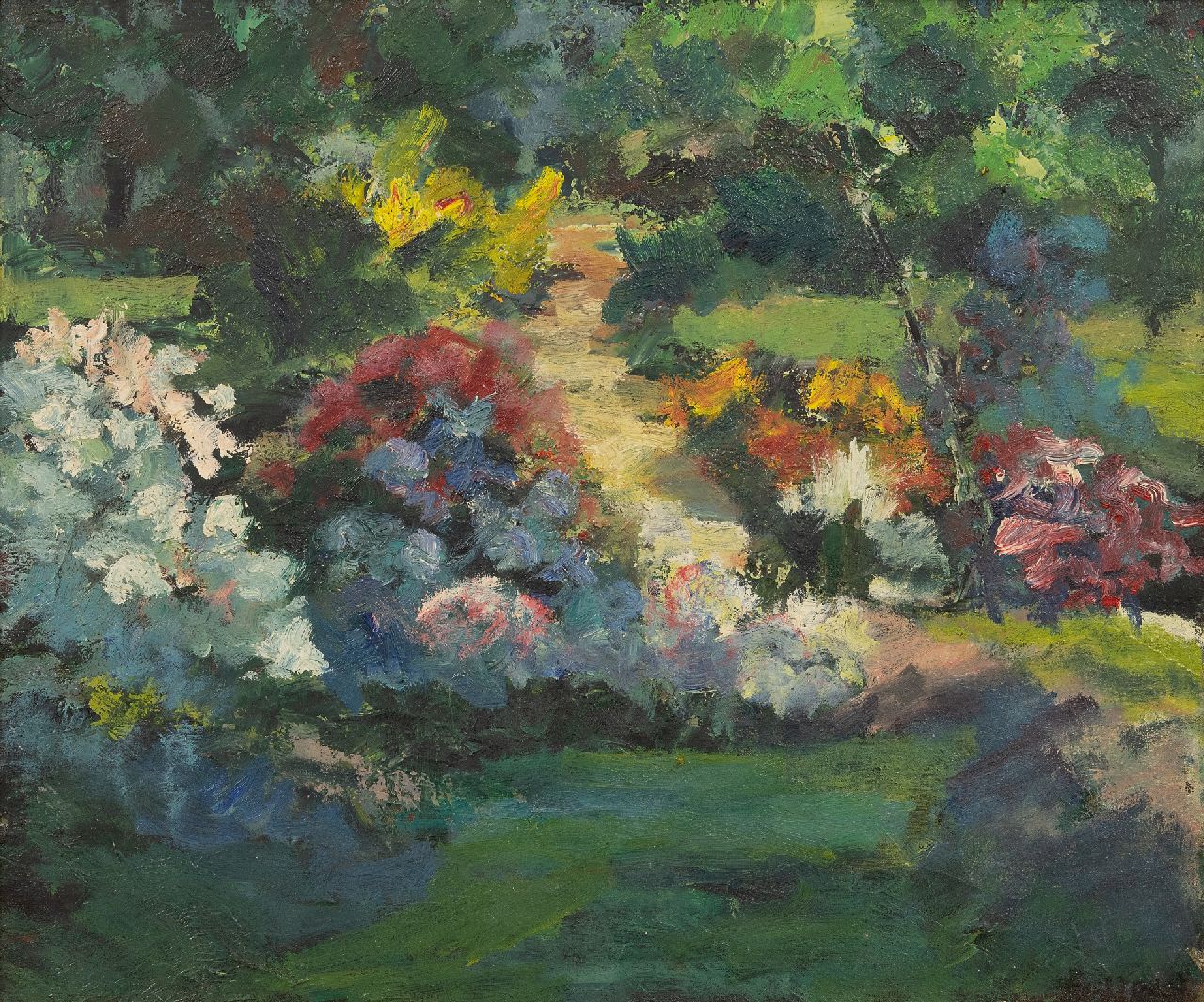 Leest J. van der | Jan van der Leest | Schilderijen te koop aangeboden | Bloementuin, olieverf op doek 50,0 x 60,2 cm, gesigneerd rechtsonder Leest J. van der | Jan van der Leest | Schilderijen te koop aangeboden | Bloementuin, olieverf op doek 50,0 x 60,2 cm, gesigneerd rechtsonder