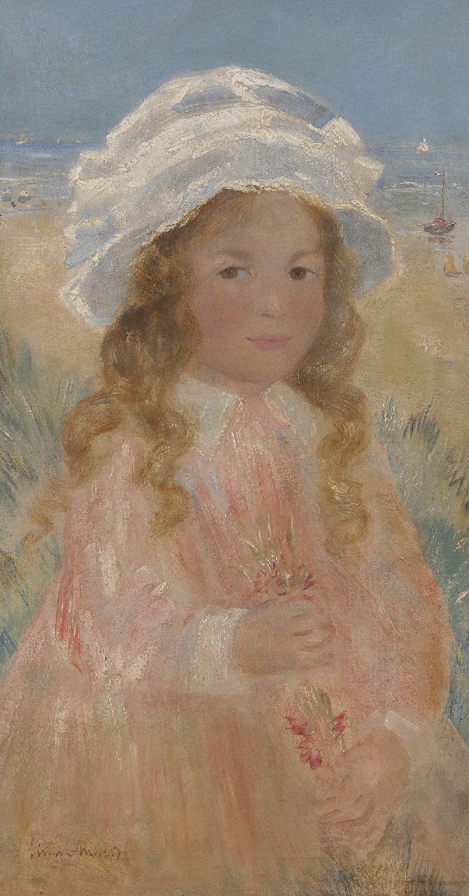 Maris S.W.  | Simon Willem Maris | Schilderijen te koop aangeboden | Meisje in de duinen, olieverf op doek 73,3 x 39,3 cm, gesigneerd linksonder