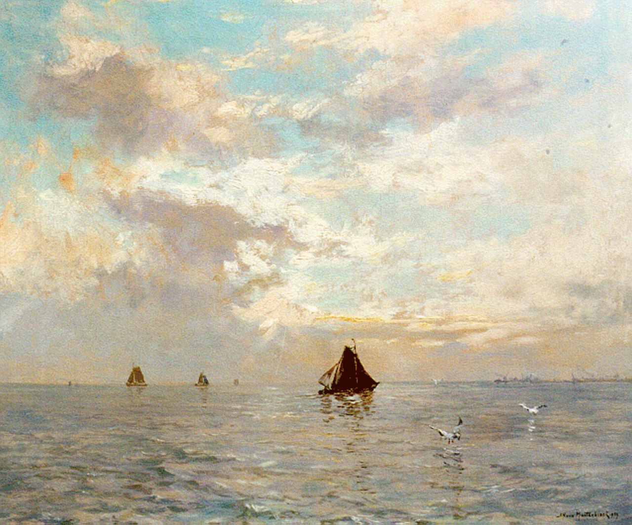 Mastenbroek J.H. van | Johan Hendrik van Mastenbroek | Schilderijen te koop aangeboden | Tegen de avond op het Ijsselmeer, olieverf op doek 50,2 x 60,3 cm, gesigneerd rechtsonder en gedateerd 1939