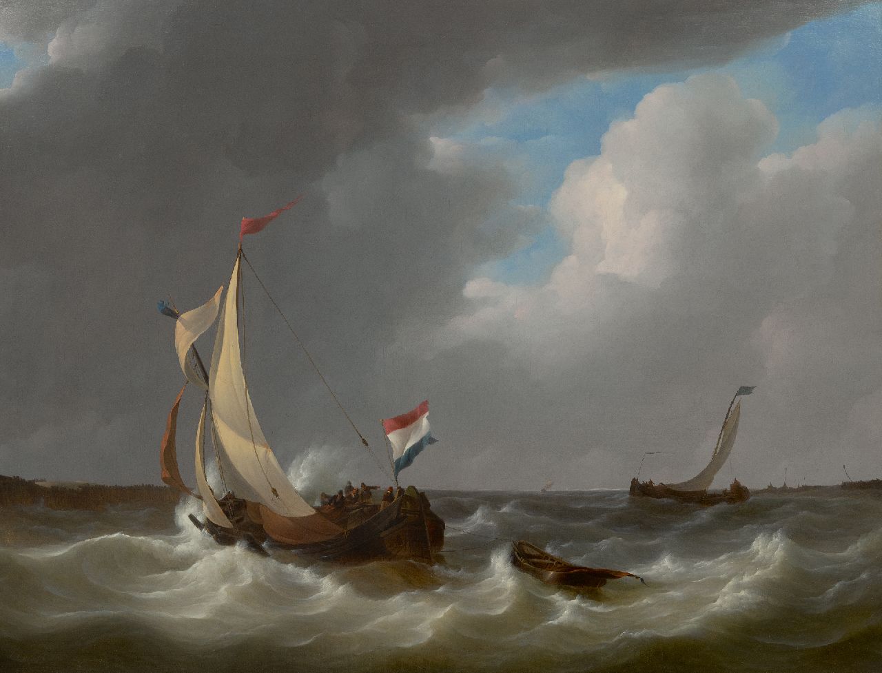 Schotel J.C. | Johannes Christianus Schotel | Schilderijen te koop aangeboden | Laverende schepen bij naderende storm, olieverf op doek 71,4 x 93,3 cm, gesigneerd linksonder en gedateerd 1829 Schotel J.C. | Johannes Christianus Schotel | Schilderijen te koop aangeboden | Laverende schepen bij naderende storm, olieverf op doek 71,4 x 93,3 cm, gesigneerd linksonder en gedateerd 1829