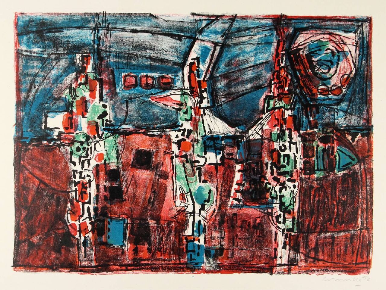 Corneille ('Corneille' Guillaume Beverloo)   | Corneille ('Corneille' Guillaume Beverloo) | Grafiek te koop aangeboden | Nuit d'été, litho 32,0 x 44,0 cm, gesigneerd rechtsonder en gedateerd '56