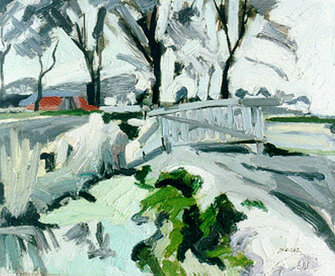 Zee J. van der | Jan van der Zee, Landschap met sloot en hek, 44,6 x 54,8 cm, gesigneerd rechtsonder en gedateerd april '31