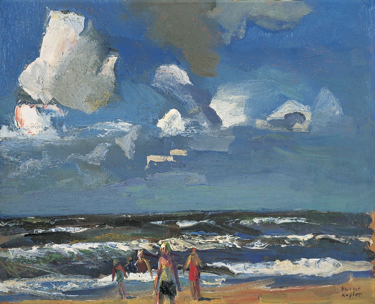 Kuijten H.J.  | Henricus Johannes 'Harrie' Kuijten, Strand met figuren, olieverf op paneel 32,7 x 40,4 cm, gesigneerd rechtsonder en te dateren 1930-1940