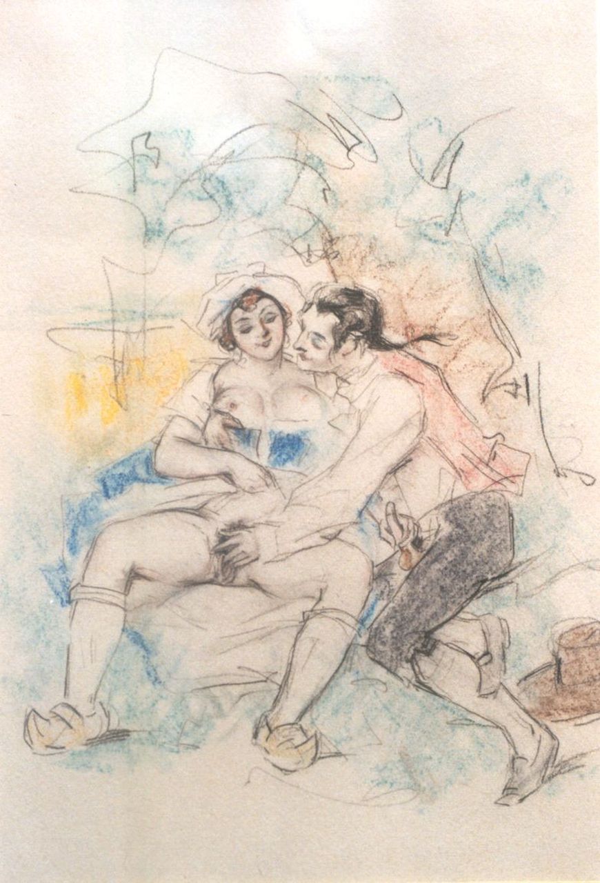 Poulton T.L.  | Thomas Leycester 'Tom' Poulton | Aquarellen en tekeningen te koop aangeboden | Idylle, kleurpotlood op papier 21,5 x 18,0 cm