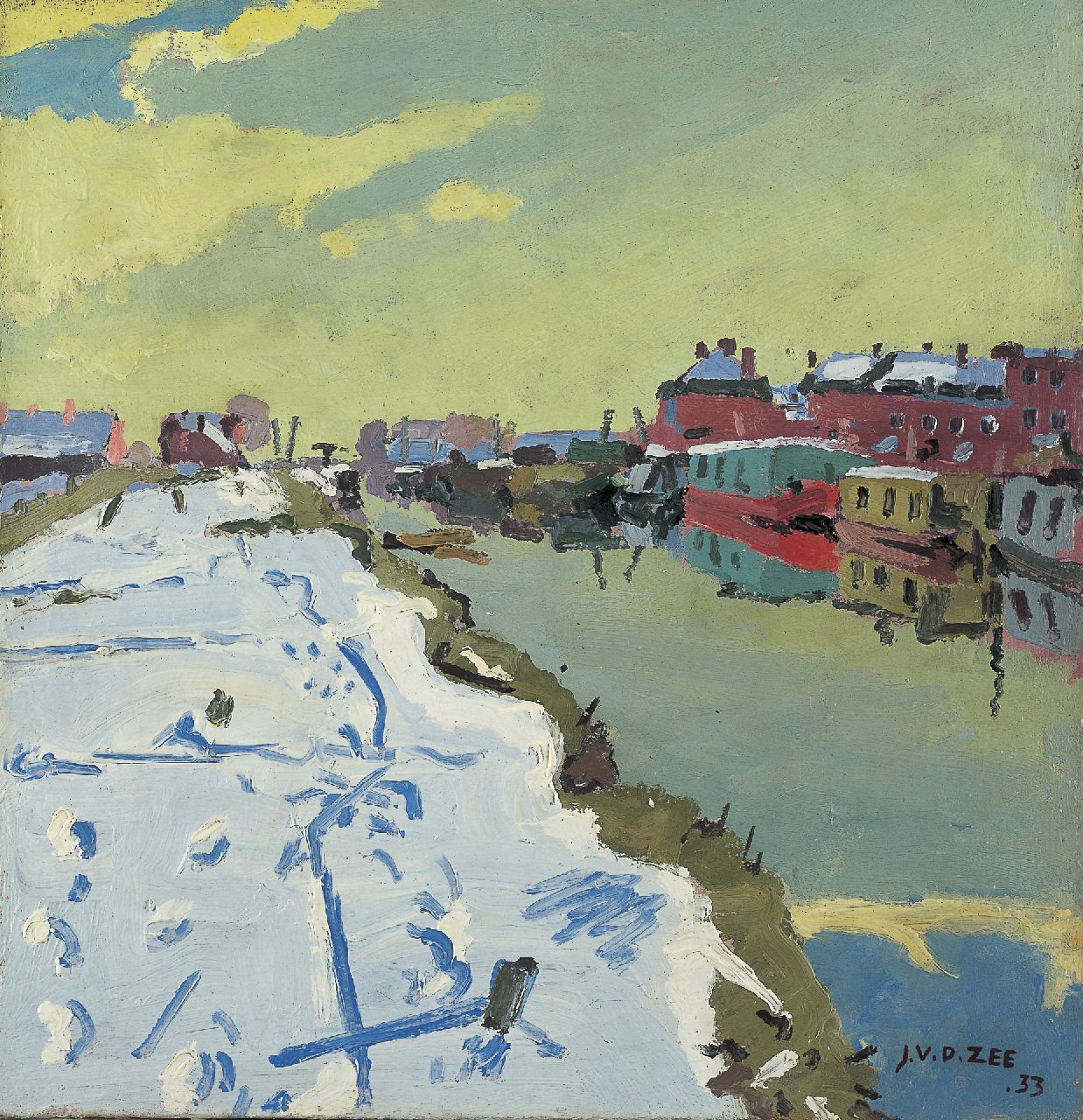 Zee J. van der | Jan van der Zee, Wintergezicht langs een diep, olieverf op doek 56,0 x 54,1 cm, gesigneerd rechtsonder en gedateerd '33 Zee J. van der | Jan van der Zee, Wintergezicht langs een diep, olieverf op doek 56,0 x 54,1 cm, gesigneerd rechtsonder en gedateerd '33