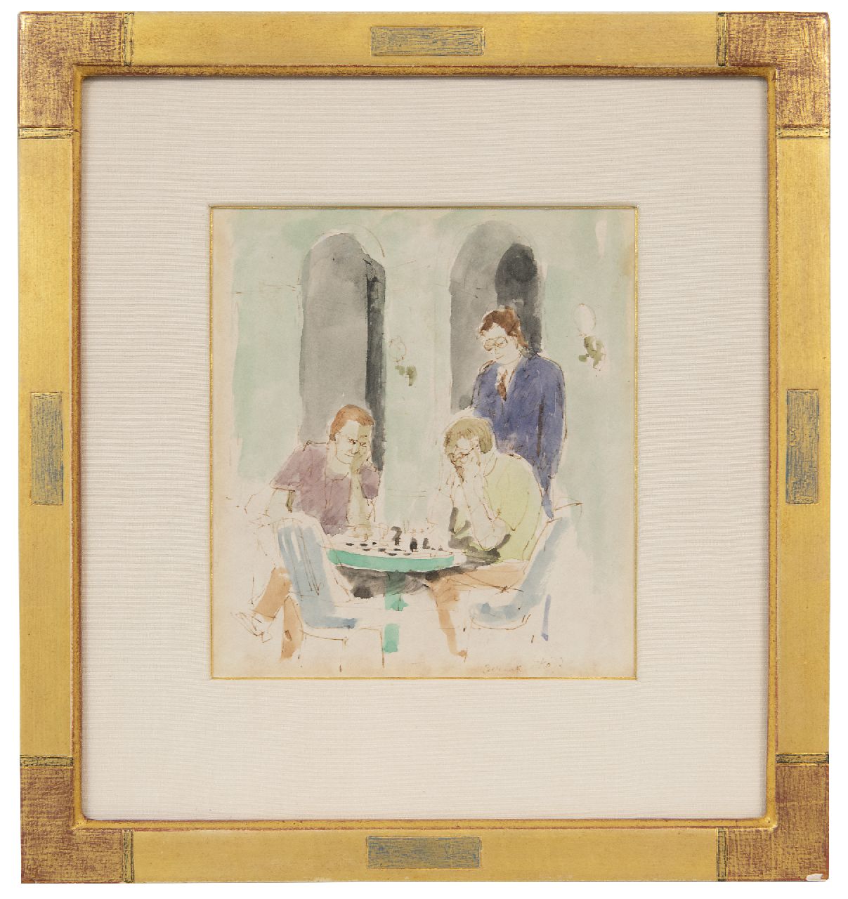 Kamerlingh Onnes H.H. | 'Harm' Henrick Kamerlingh Onnes | Aquarellen en tekeningen te koop aangeboden | De schaakspelers, pen, bruine inkt en aquarel op papier 17,4 x 15,8 cm, gesigneerd rechtsonder met monogram en gedateerd '73 Kamerlingh Onnes H.H. | 'Harm' Henrick Kamerlingh Onnes | Aquarellen en tekeningen te koop aangeboden | De schaakspelers, pen, bruine inkt en aquarel op papier 17,4 x 15,8 cm, gesigneerd rechtsonder met monogram en gedateerd '73