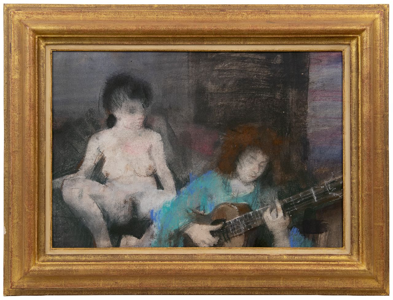 Goedhart J.A. | Jan Andreas Goedhart | Aquarellen en tekeningen te koop aangeboden | Muzikant en naakte vrouw, pastel op papier 43,3 x 63,0 cm Goedhart J.A. | Jan Andreas Goedhart | Aquarellen en tekeningen te koop aangeboden | Muzikant en naakte vrouw, pastel op papier 43,3 x 63,0 cm