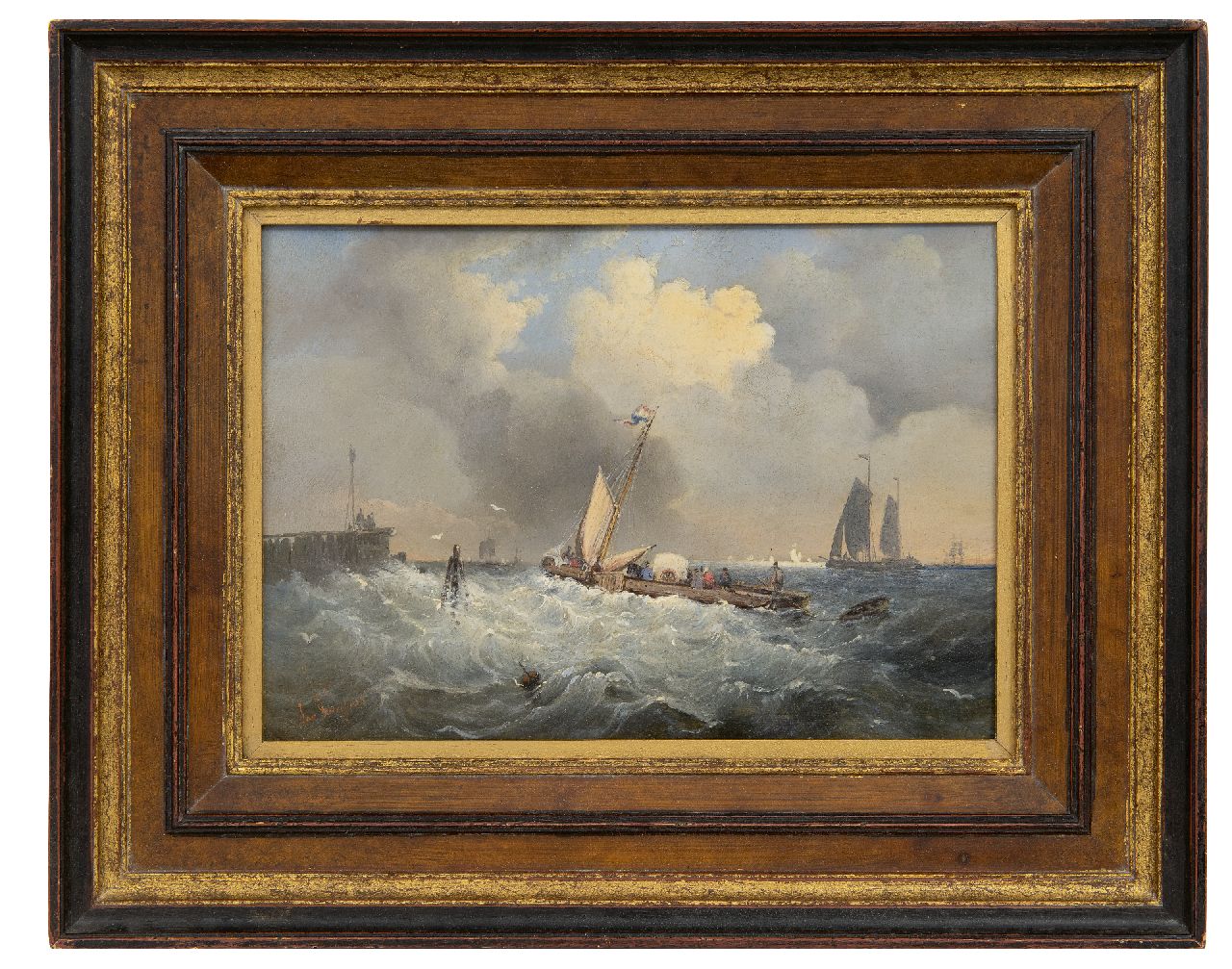 Kuijpers J.  | Jan Kuijpers | Schilderijen te koop aangeboden | Zeilend veer op wild water, olieverf op paneel 19,2 x 26,0 cm, gesigneerd linksonder en te dateren ca. 1860, zonder lijst