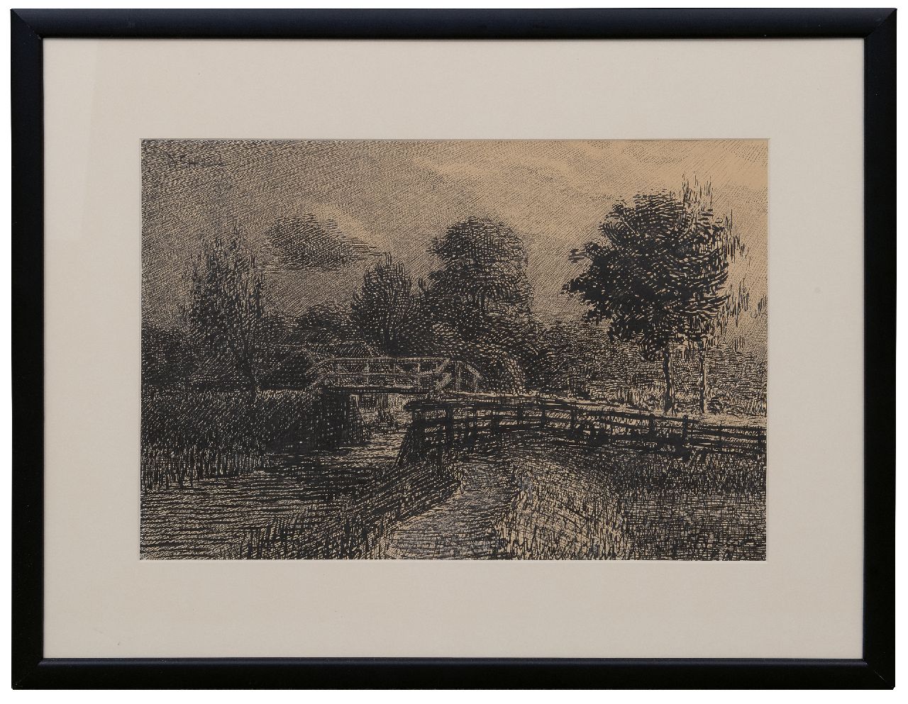 Haas W.F. | Willem Frederik Haas | Aquarellen en tekeningen te koop aangeboden | Hollands landschap, pen en inkt op papier 35,9 x 49,6 cm, gesigneerd linksboven Haas W.F. | Willem Frederik Haas | Aquarellen en tekeningen te koop aangeboden | Hollands landschap, pen en inkt op papier 35,9 x 49,6 cm, gesigneerd linksboven