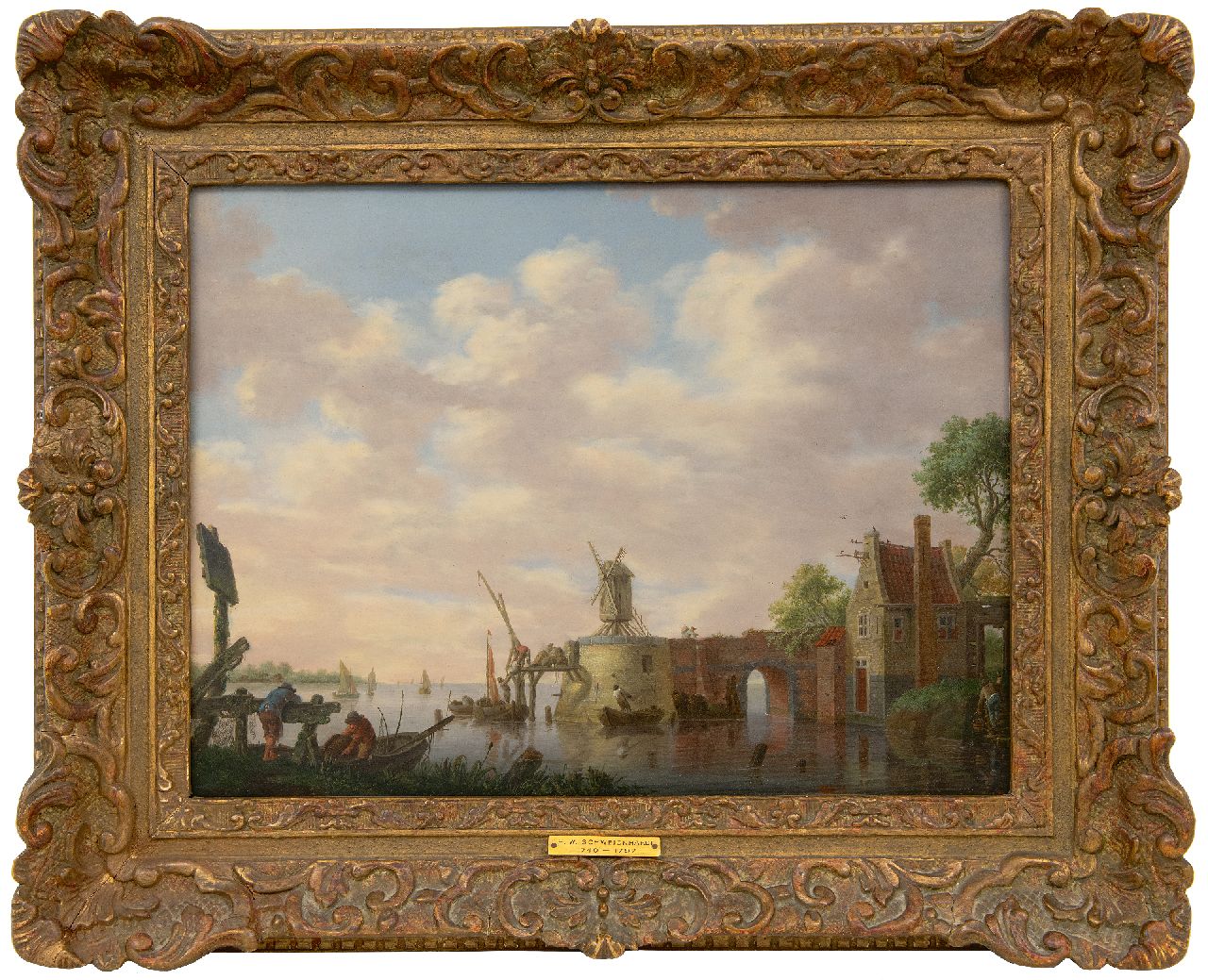 Schweickhardt H.W. | Heinrich Wilhelm Schweickhardt | Schilderijen te koop aangeboden | Hollands riviergezicht met vissers, olieverf op paneel 30,8 x 42,2 cm, gesigneerd linksonder op hek Schweickhardt H.W. | Heinrich Wilhelm Schweickhardt | Schilderijen te koop aangeboden | Hollands riviergezicht met vissers, olieverf op paneel 30,8 x 42,2 cm, gesigneerd linksonder op hek