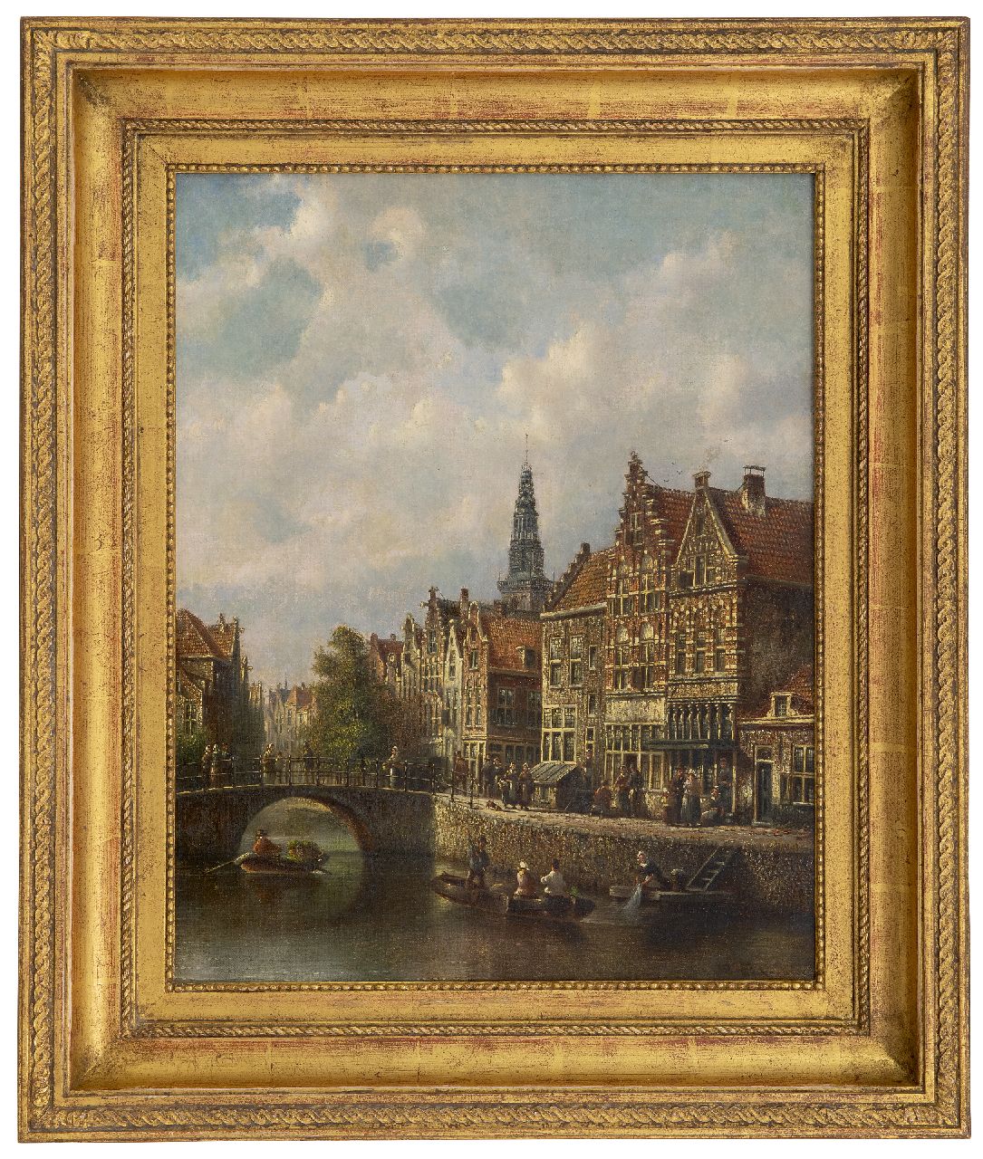 Spohler J.F. | Johannes Franciscus Spohler | Schilderijen te koop aangeboden | Stadsgezicht met de Amsterdamse Oudekerkstoren, olieverf op doek 44,0 x 34,9 cm, gesigneerd rechtsonder Spohler J.F. | Johannes Franciscus Spohler | Schilderijen te koop aangeboden | Stadsgezicht met de Amsterdamse Oudekerkstoren, olieverf op doek 44,0 x 34,9 cm, gesigneerd rechtsonder