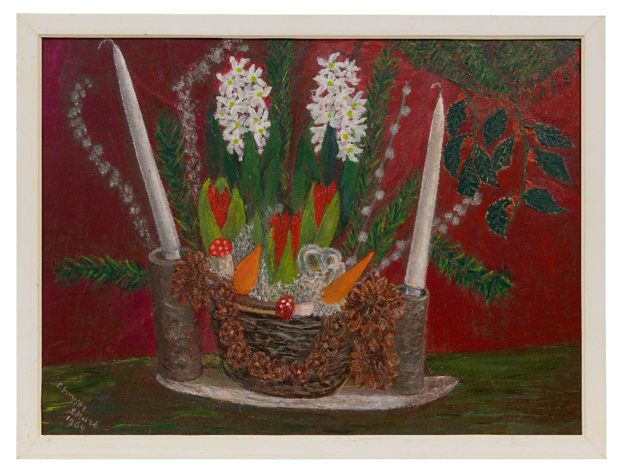 Swijser-'t Hart C.C.M. | Catharina 'Christina' Maria Swijser-'t Hart | Schilderijen te koop aangeboden | Kerststilleven, olieverf op doek 37,2 x 50,0 cm, gesigneerd linksonder en gedateerd 1964 Swijser-'t Hart C.C.M. | Catharina 'Christina' Maria Swijser-'t Hart | Schilderijen te koop aangeboden | Kerststilleven, olieverf op doek 37,2 x 50,0 cm, gesigneerd linksonder en gedateerd 1964