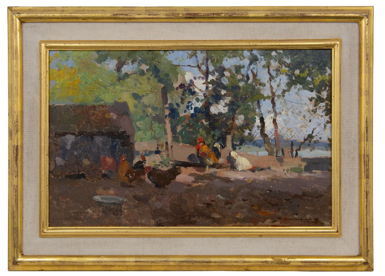 Vreedenburgh C. | Cornelis Vreedenburgh | Schilderijen te koop aangeboden | Kippen bij een schuurtje, olieverf op board 30,2 x 48,8 cm, gesigneerd rechtsonder en gedateerd '09, zonder lijst Vreedenburgh C. | Cornelis Vreedenburgh | Schilderijen te koop aangeboden | Kippen bij een schuurtje, olieverf op board 30,2 x 48,8 cm, gesigneerd rechtsonder en gedateerd '09, zonder lijst