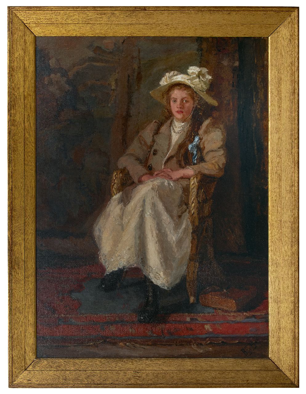 Houten B.E. van | Barbara Elisabeth van Houten | Schilderijen te koop aangeboden | Meisje in een stoel, olieverf op doek 158,3 x 116,7 cm, gesigneerd rechtsonder en te dateren vóór 1901